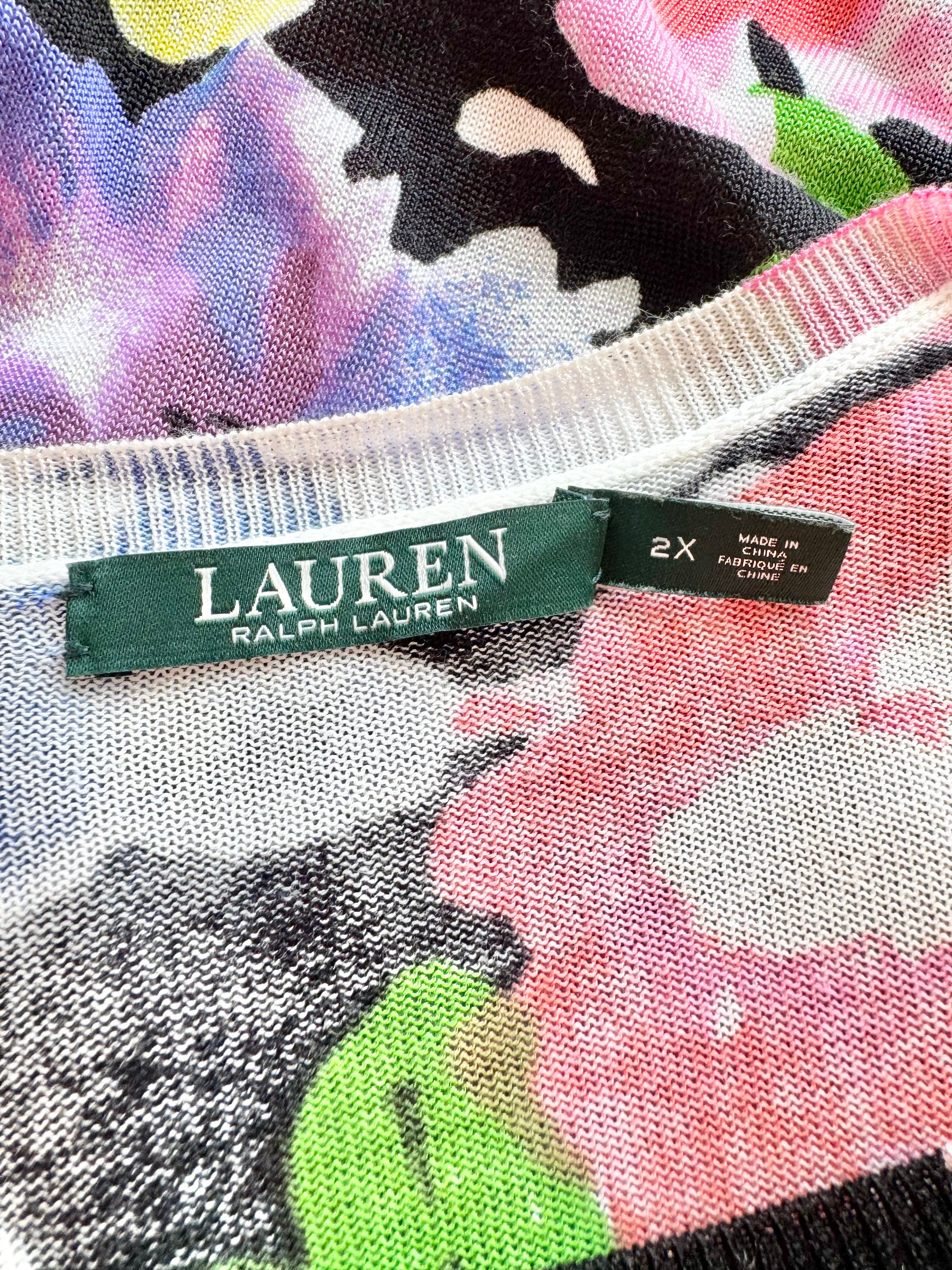 Lauren by Ralph Lauren Multicolour Abstract Pattern Long Sleeve Top - AU18/20