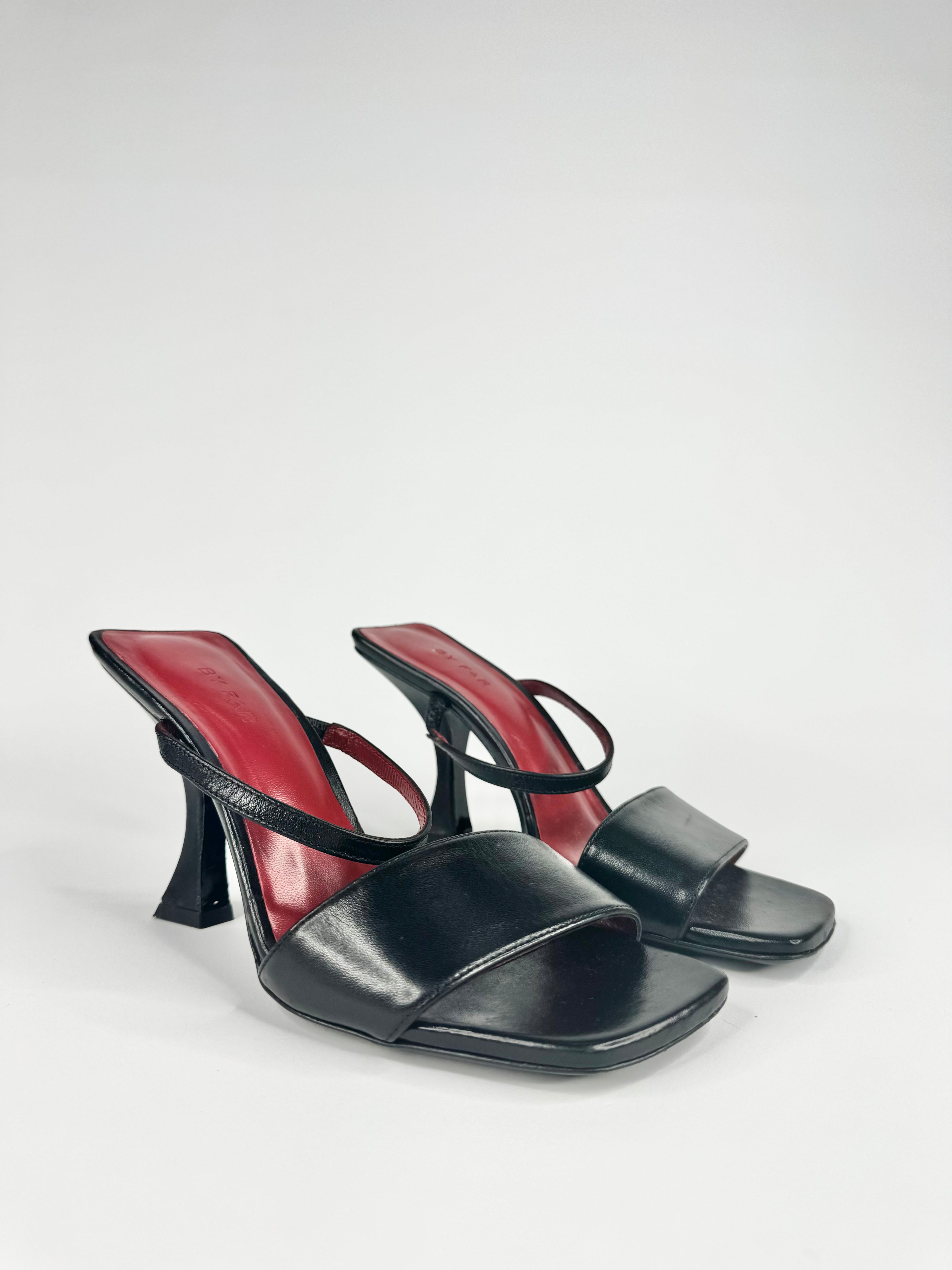 By Far Black Minimalist Leather Heeled Sandals - EU36