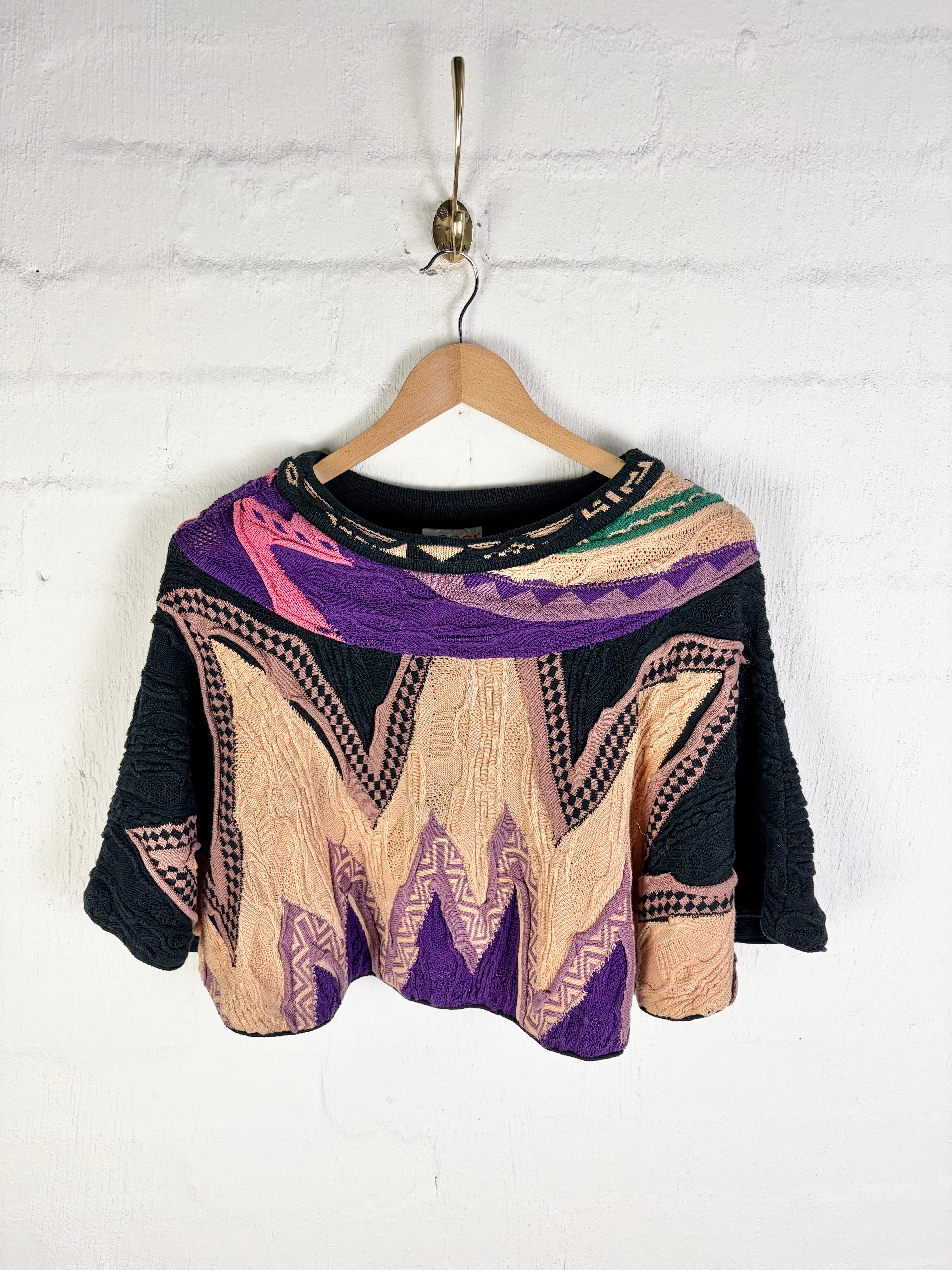 Vintage Coogi Taupe, Purple Cream & Black 3D Poncho - AU12/14