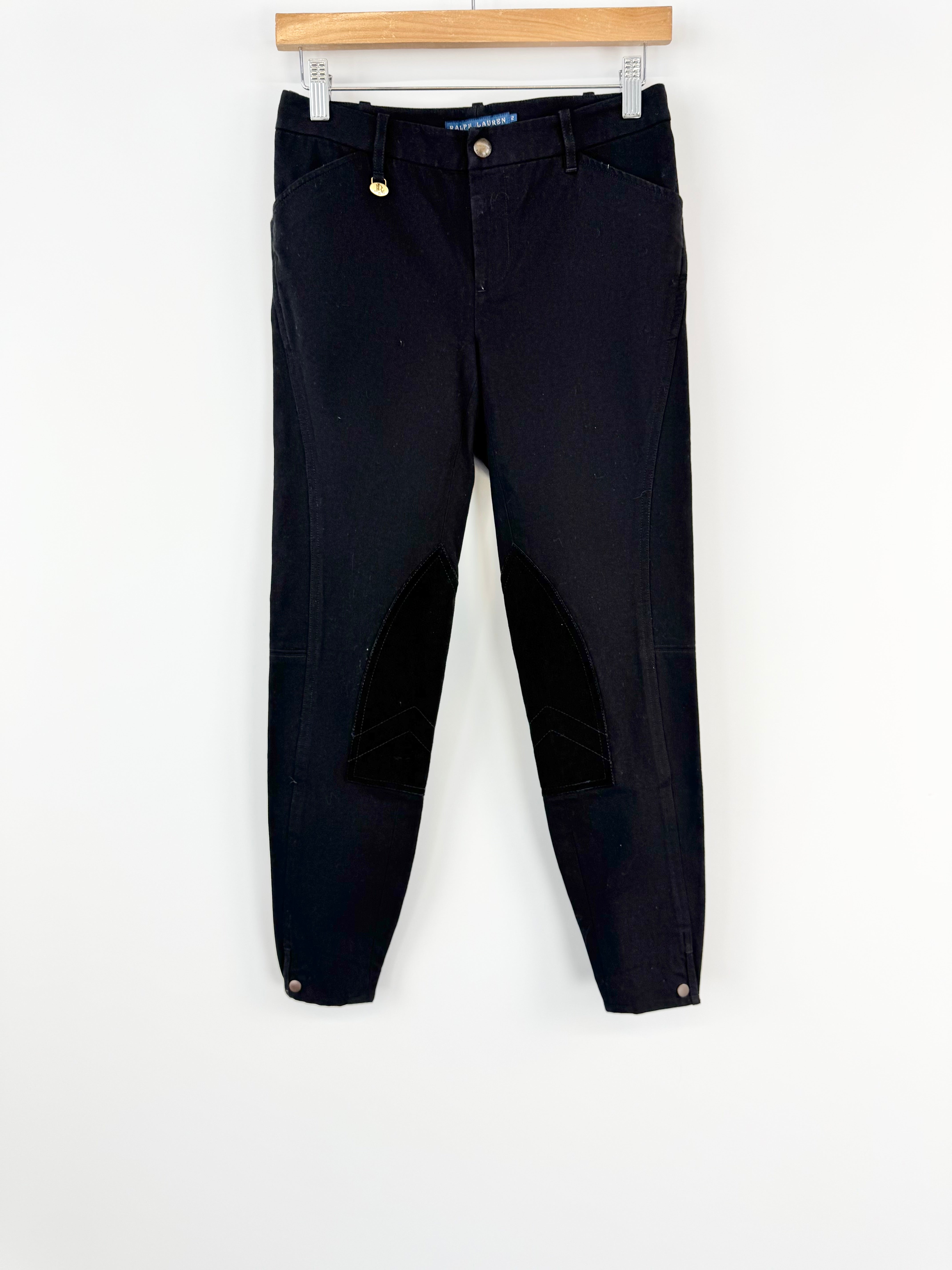 Ralph Lauren Black Cotton Suede Panel Jodhpurs - AU6/8