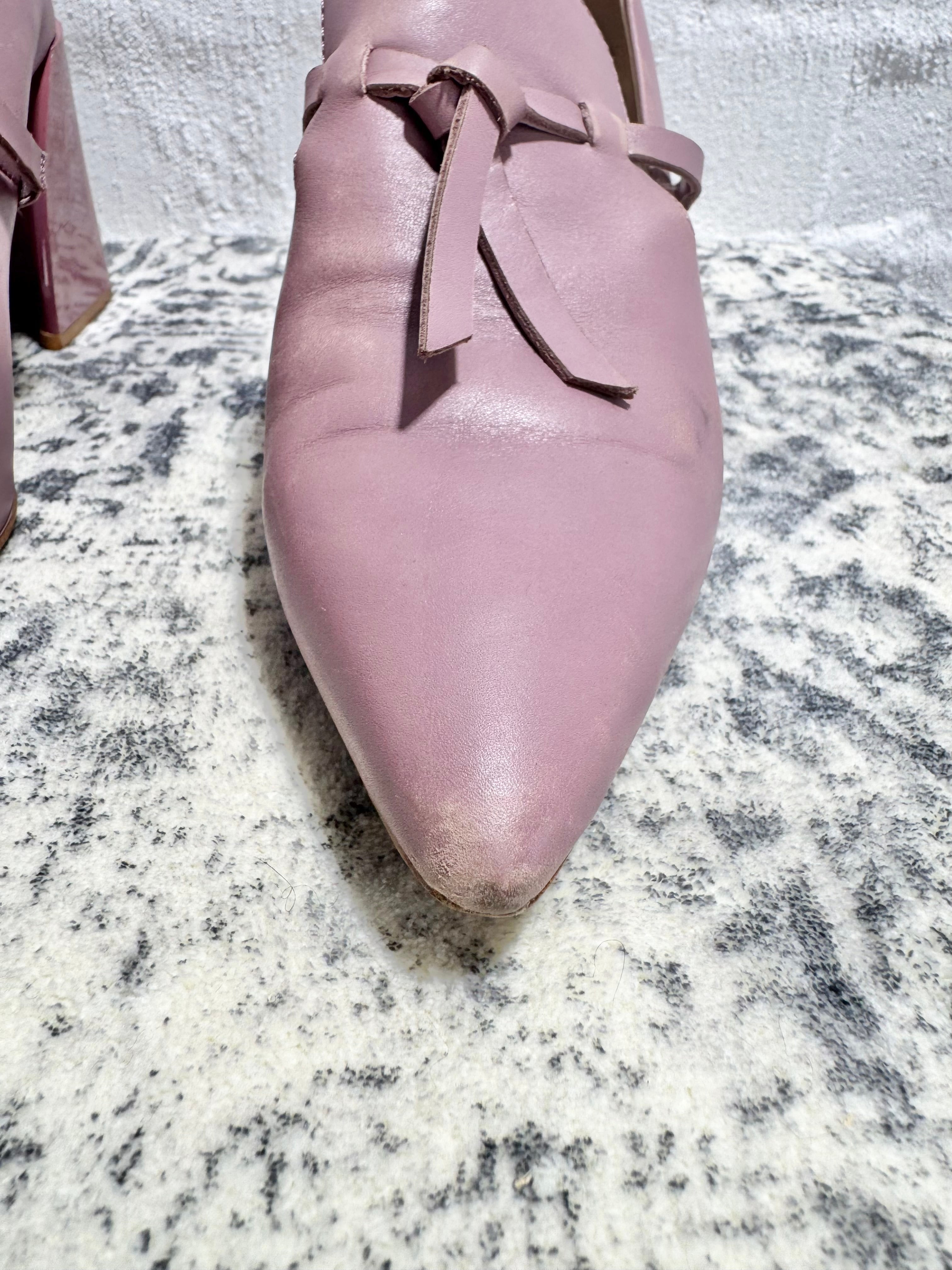 Mi Piaci Dusty Pink Leather Pointed Toe Block Heel Pumps - EU39
