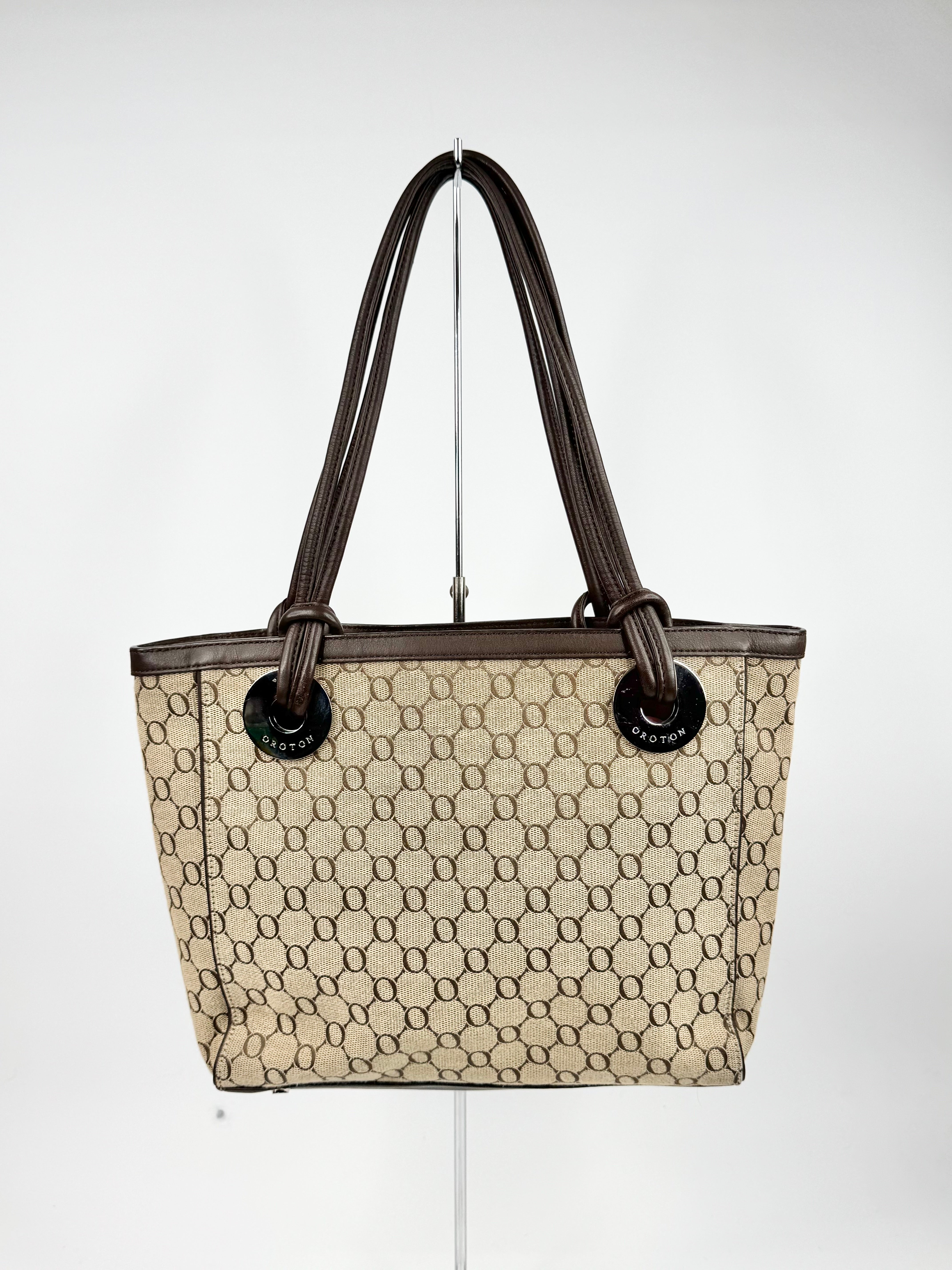 Oroton Beige & Brown Monogramed Tote Bag