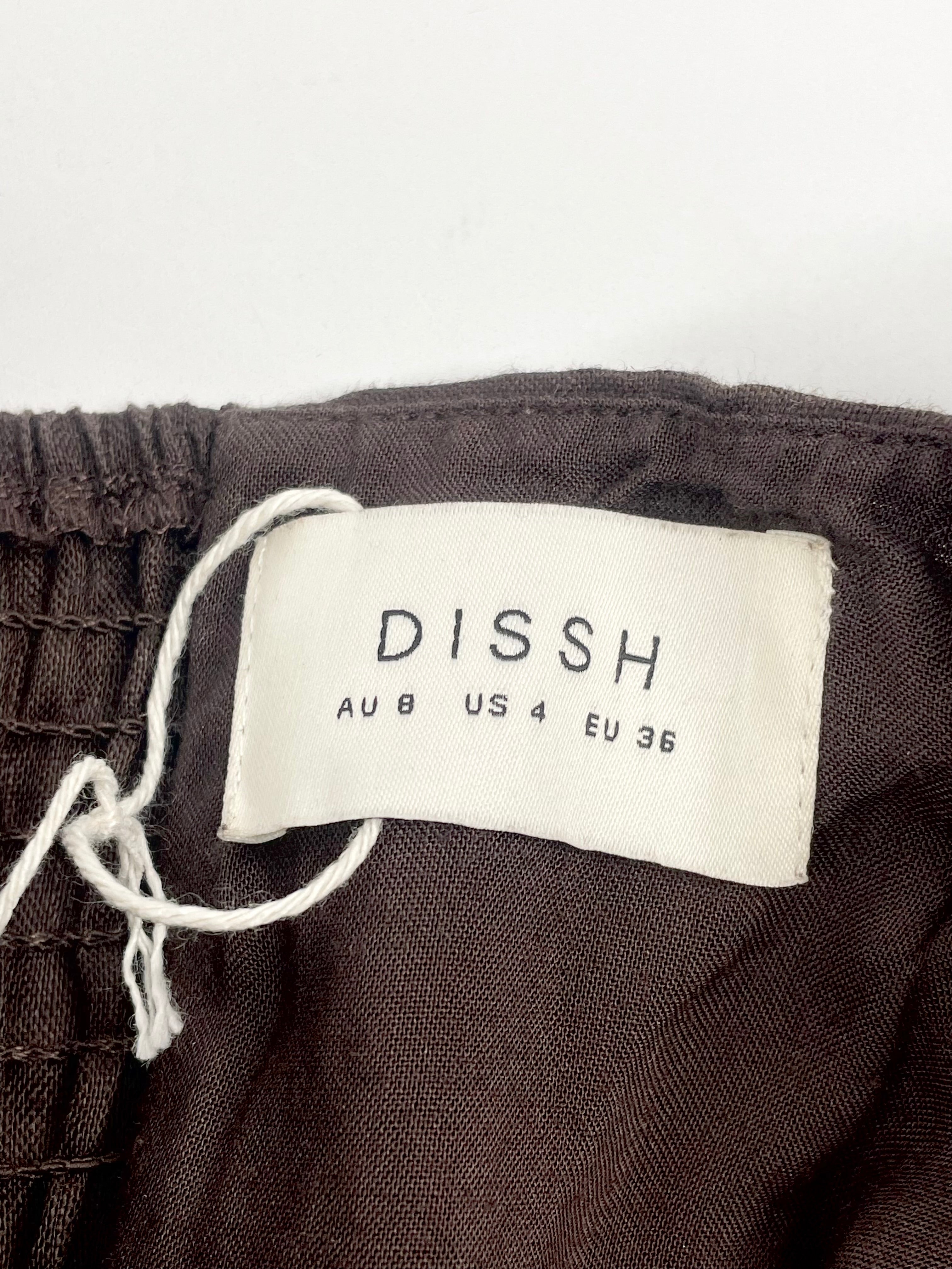 Dissh Dark Chocolate Brown 'Sweeney' Linen Puff-Shoulder Mini Dress - AU8