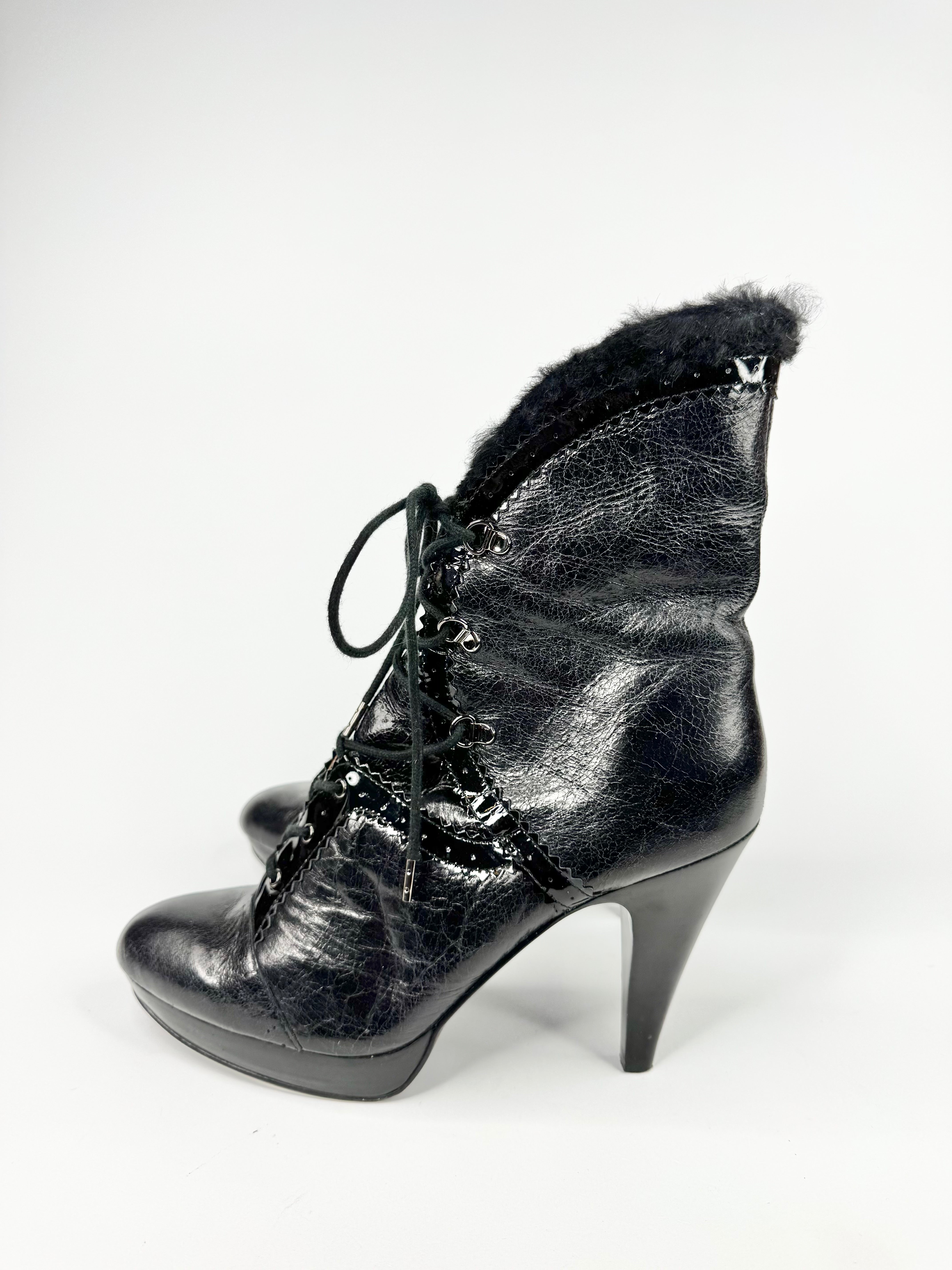 Mimco Black Patent Leather Stiletto Boots - EU40