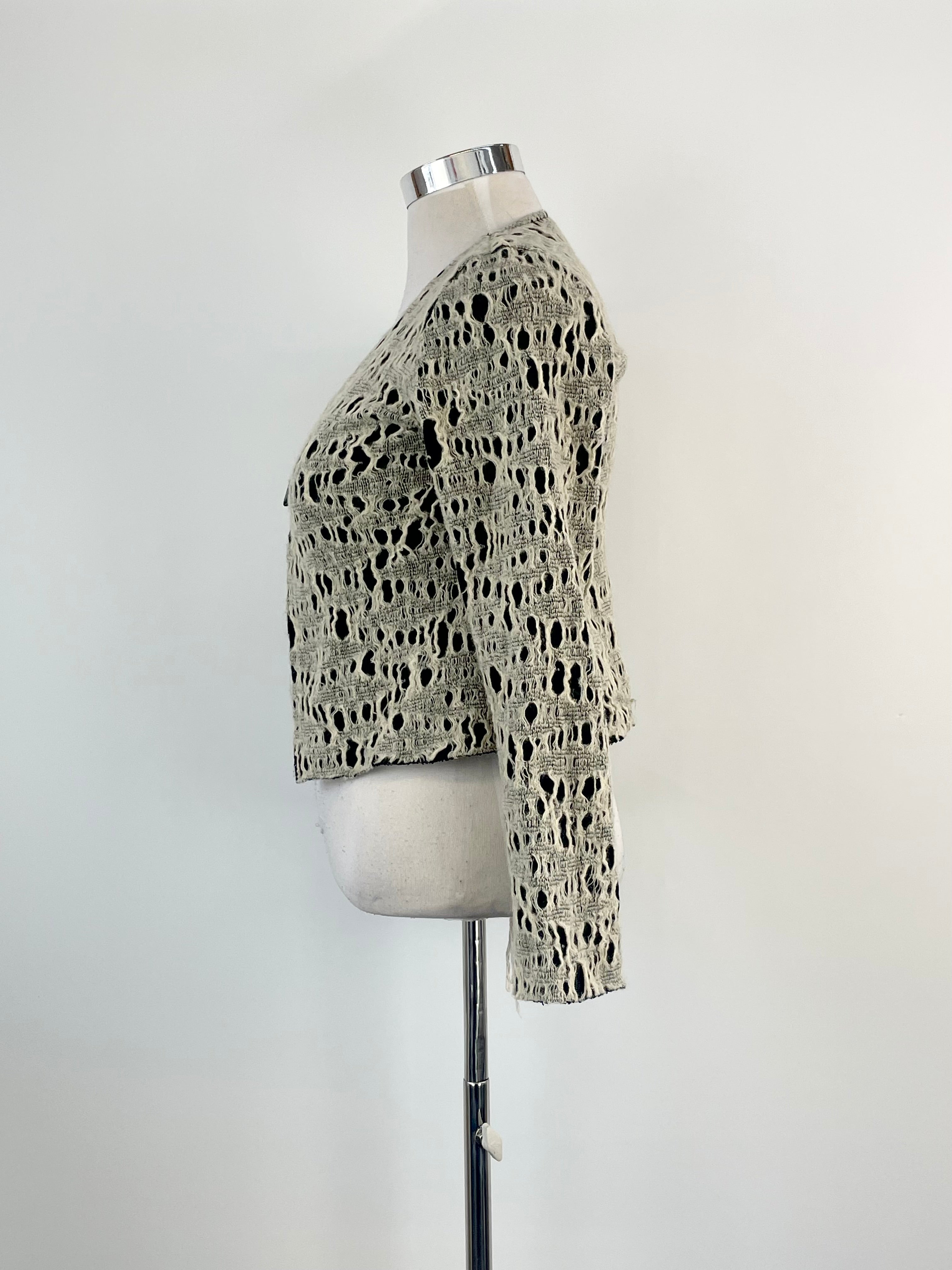 Anne Martell Black & White Wool-Blend Lace Cardigan - AU12