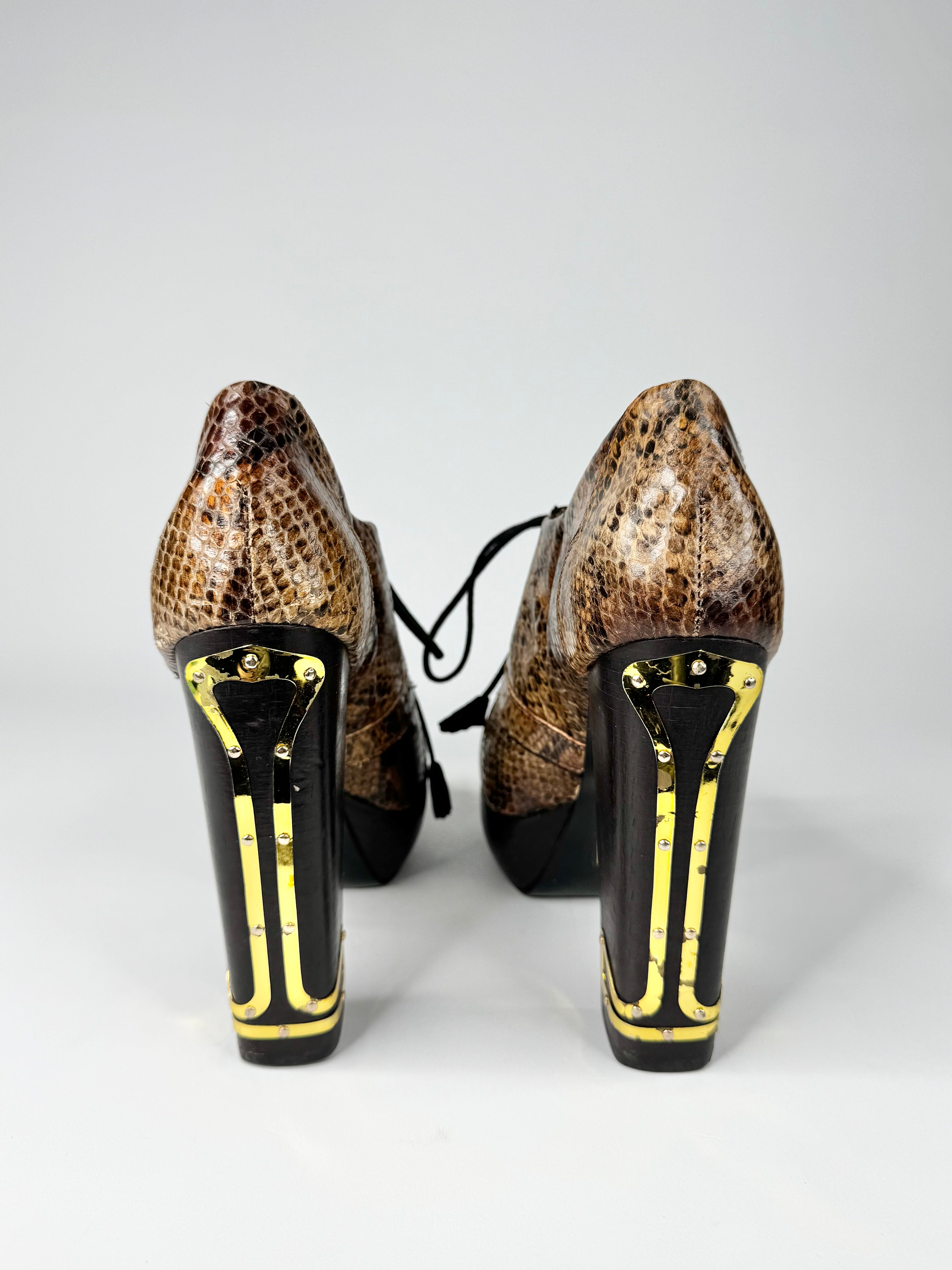 Biba 2011 'Valencia' Snakeskin Leather Brogue Platform Pumps - EU39