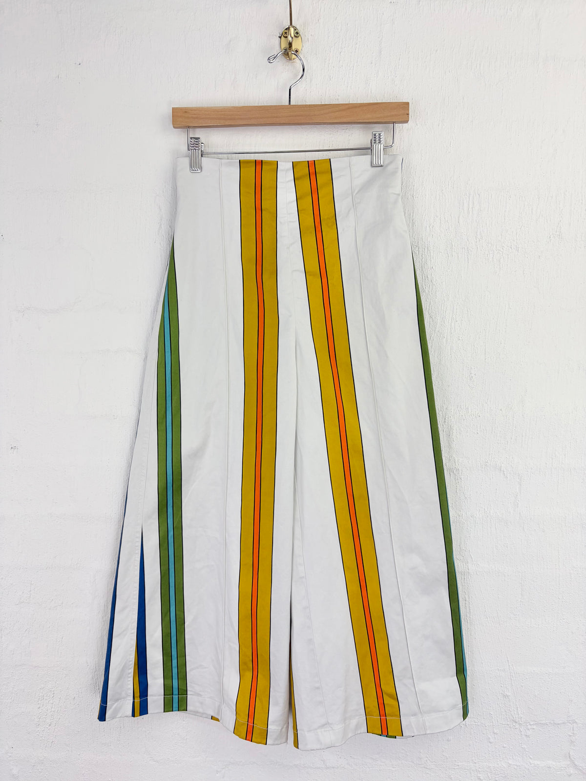 Silvia Tcherassi White Retro Striped Flared Culottes - AU6/8