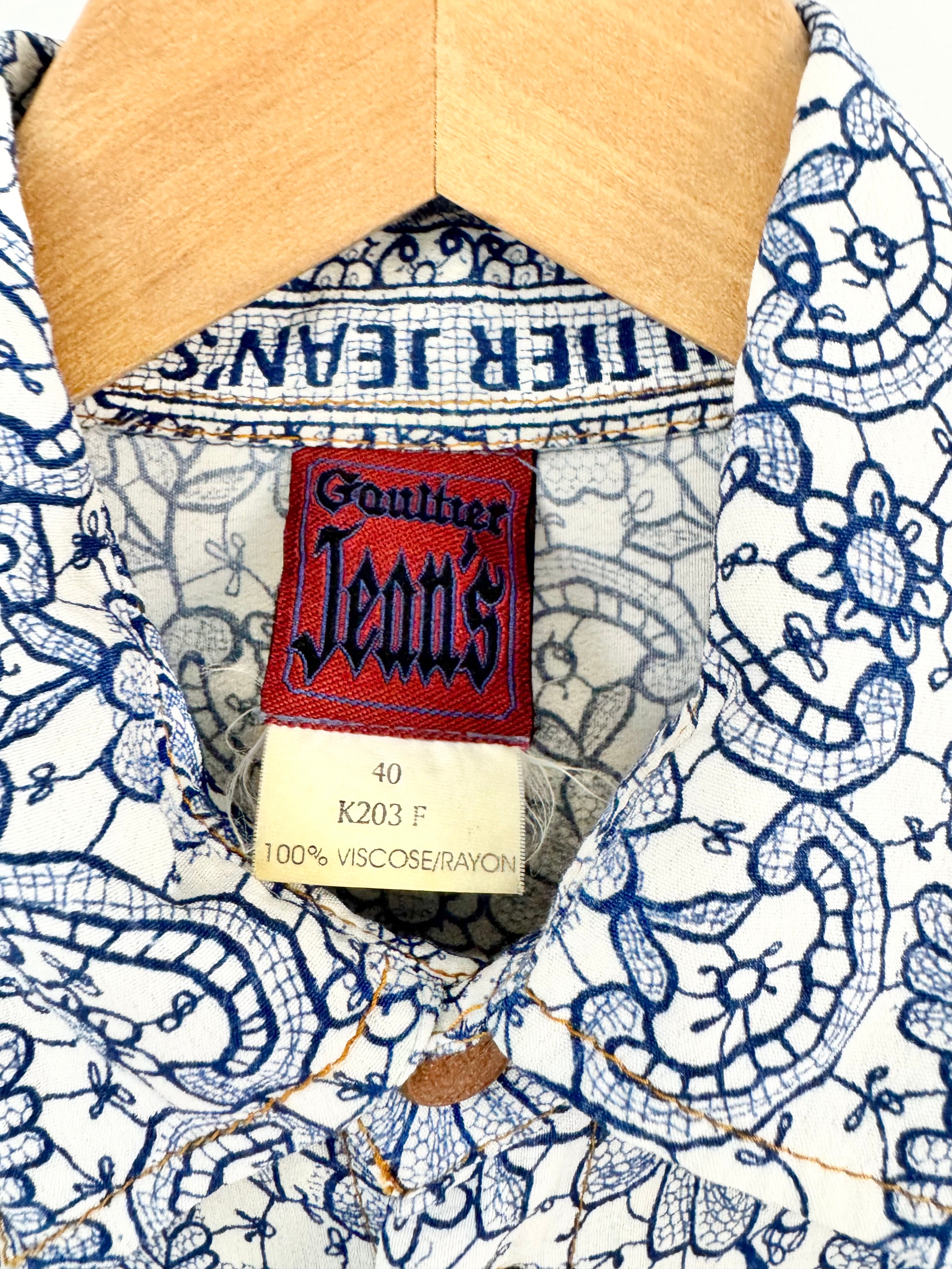 Vintage 90s Gaultier Jeans Blue & White Pattern Shirt - AU8