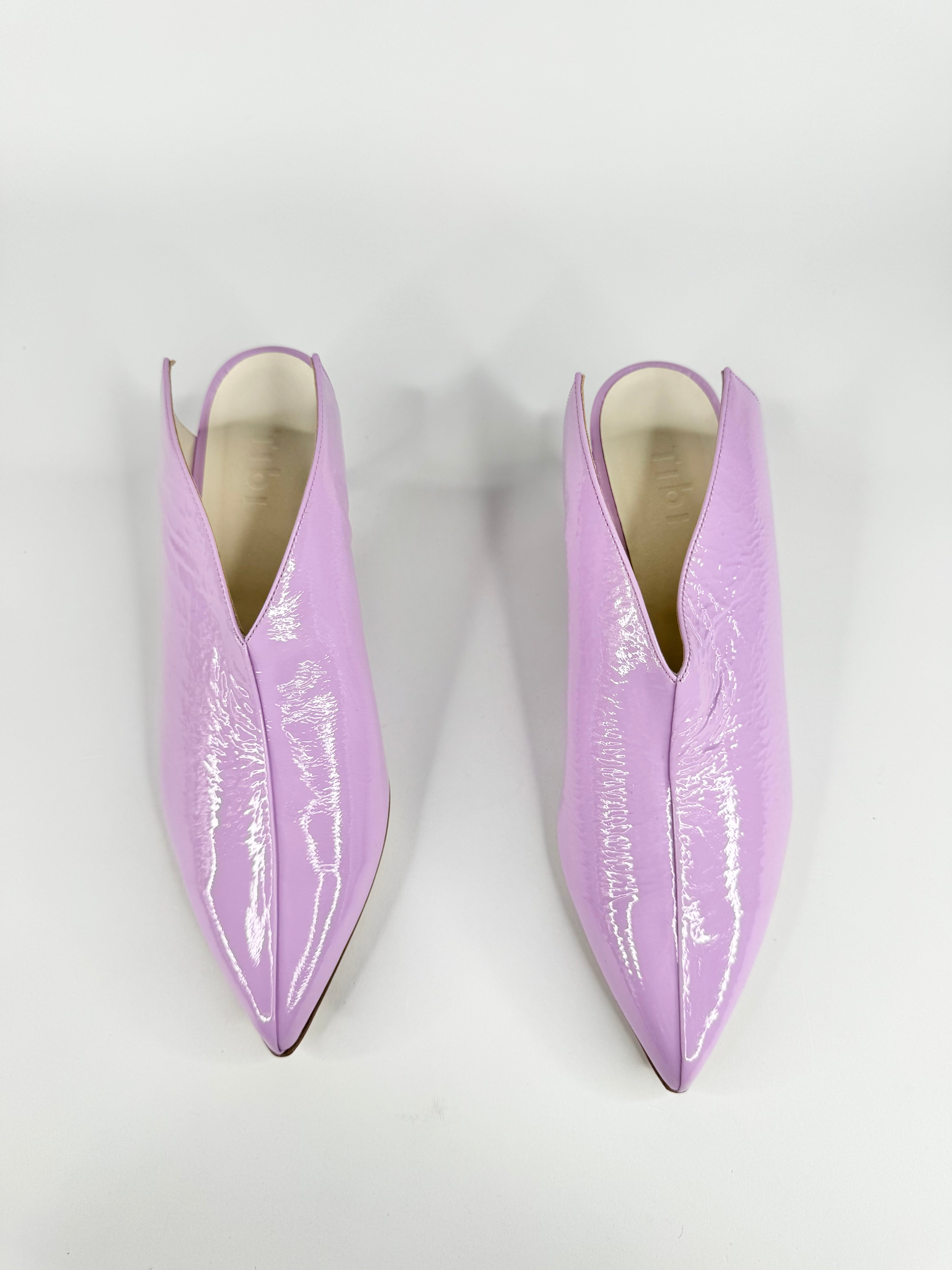 Tibi Lavender 'Jase Crinkled' Patent Leather Mules NWT - EU38.5