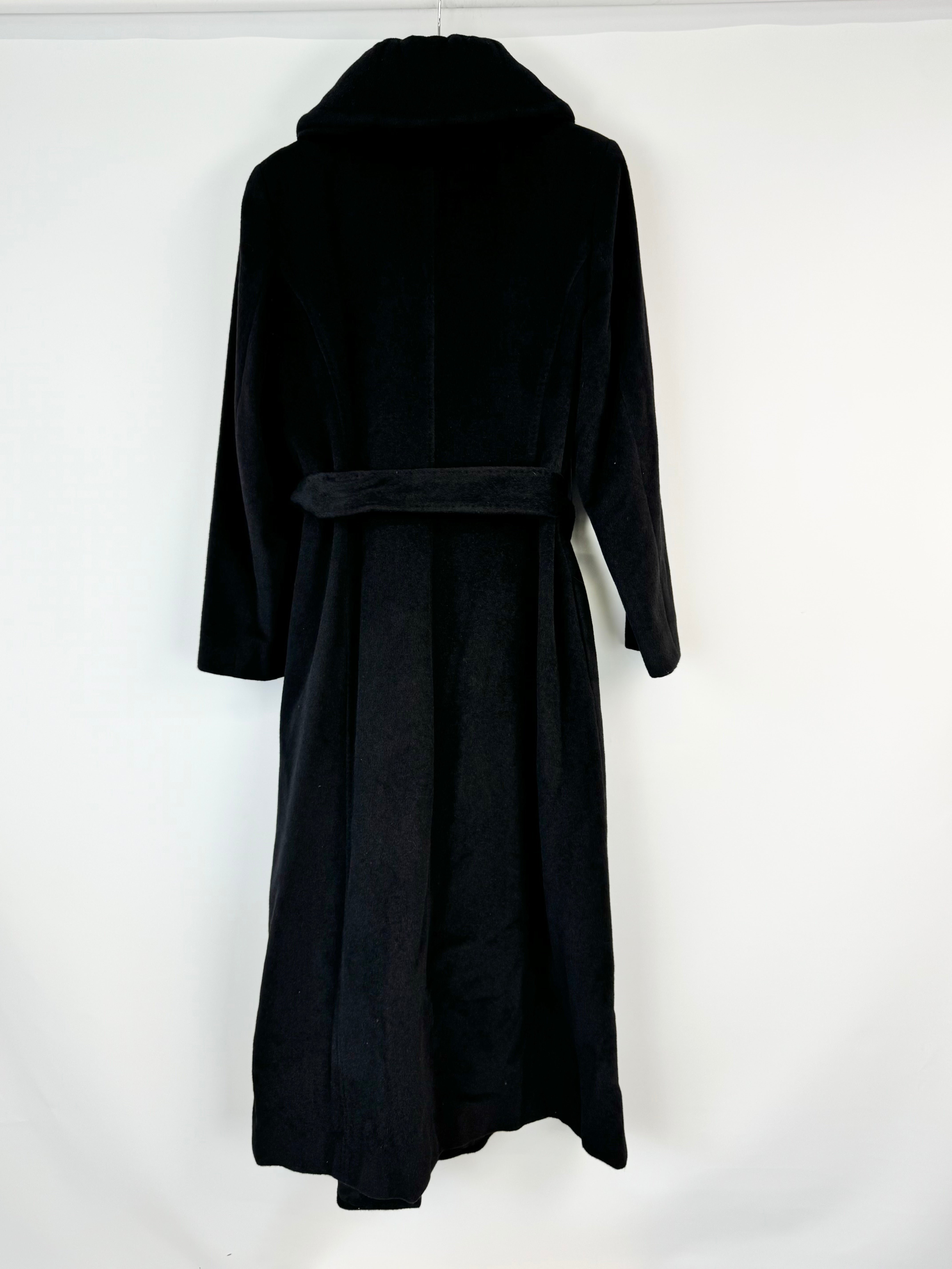 Jaeger Black Angora Blend Belted Coat - AU14/16