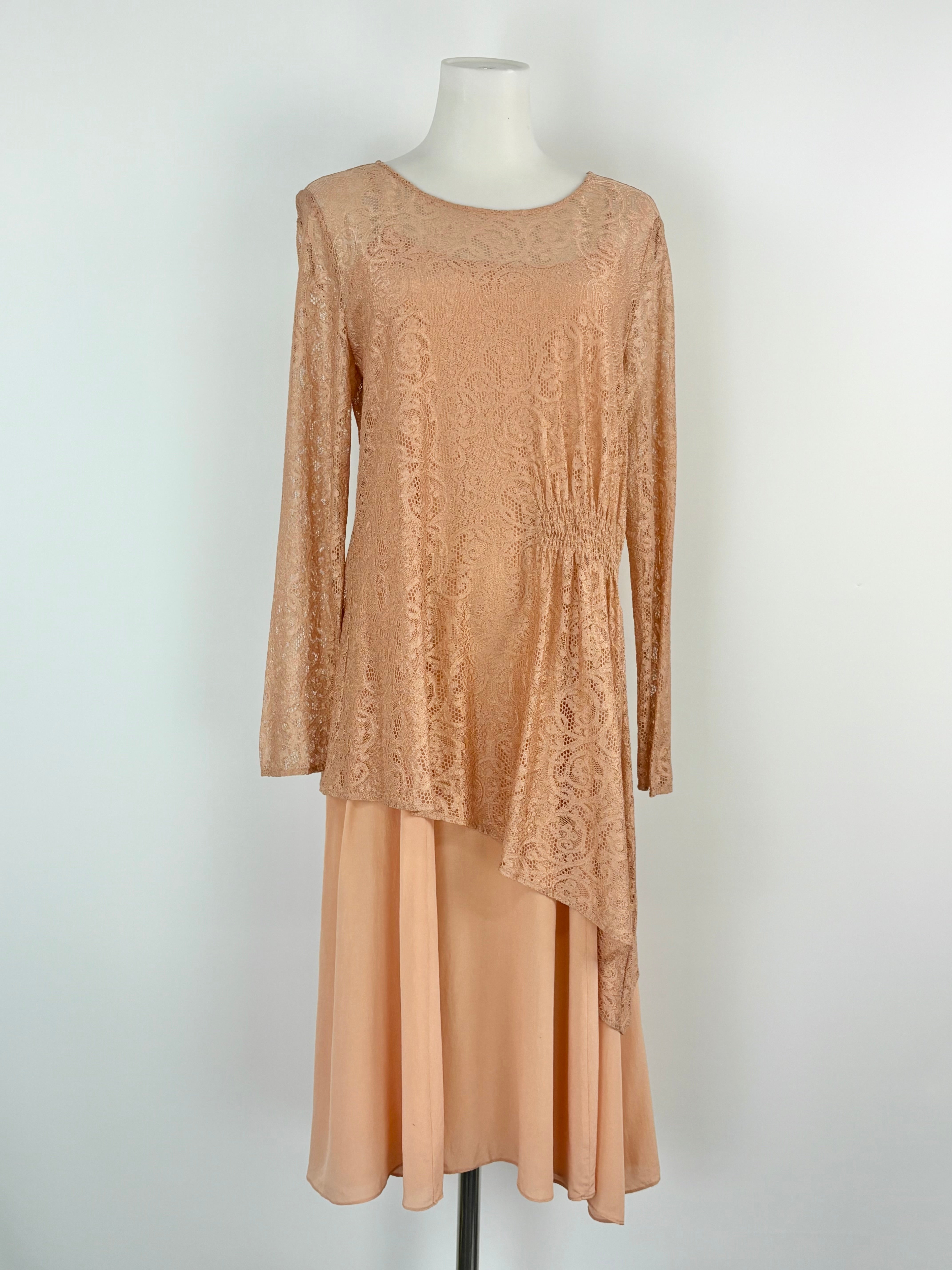 Marisfrolg Taupe Embroidered Lace Dress with Silk Slip - AU8/10