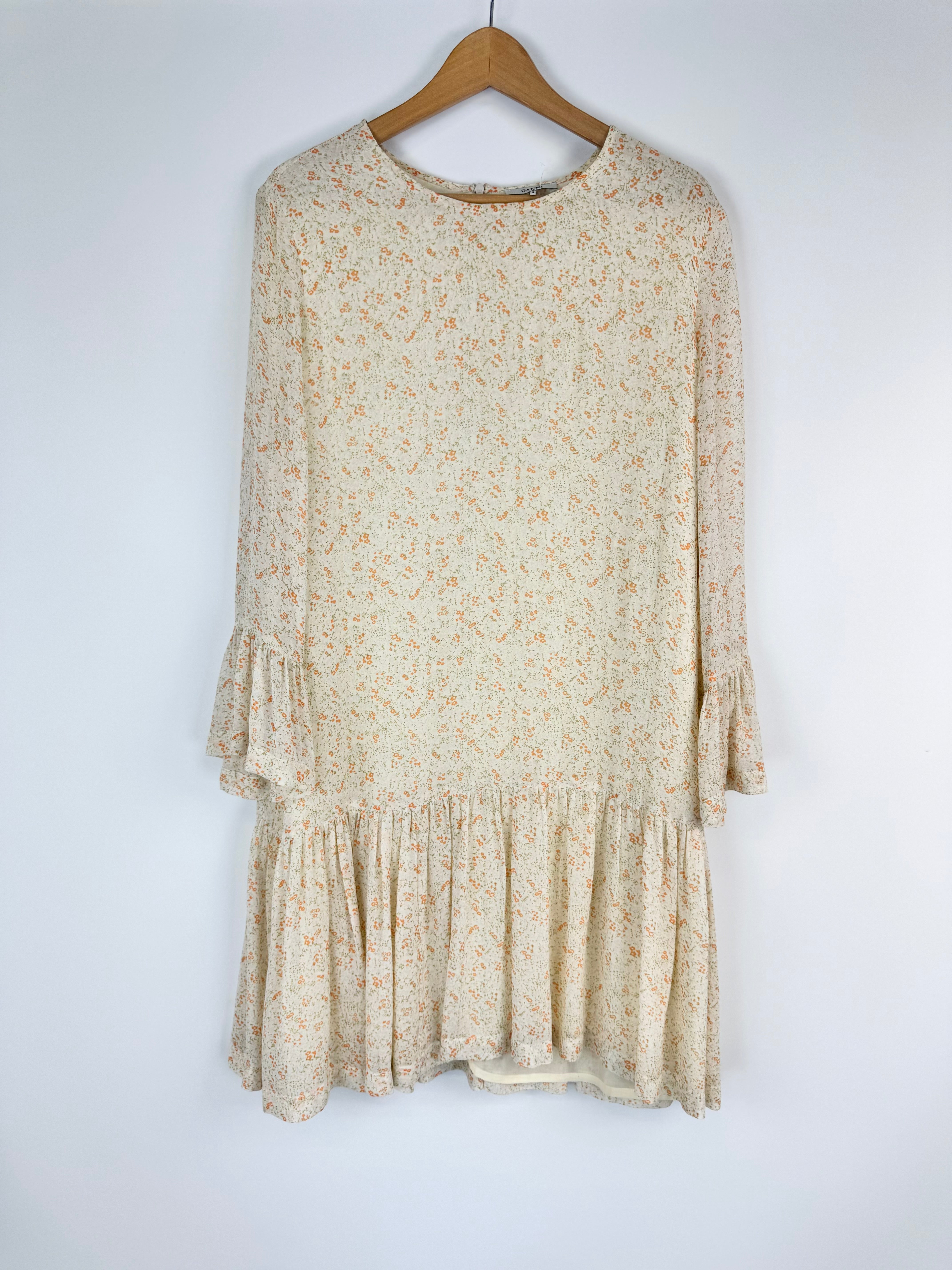 Ganni Ecru 'Clermont' Georgette Floral Dress - AU10/12