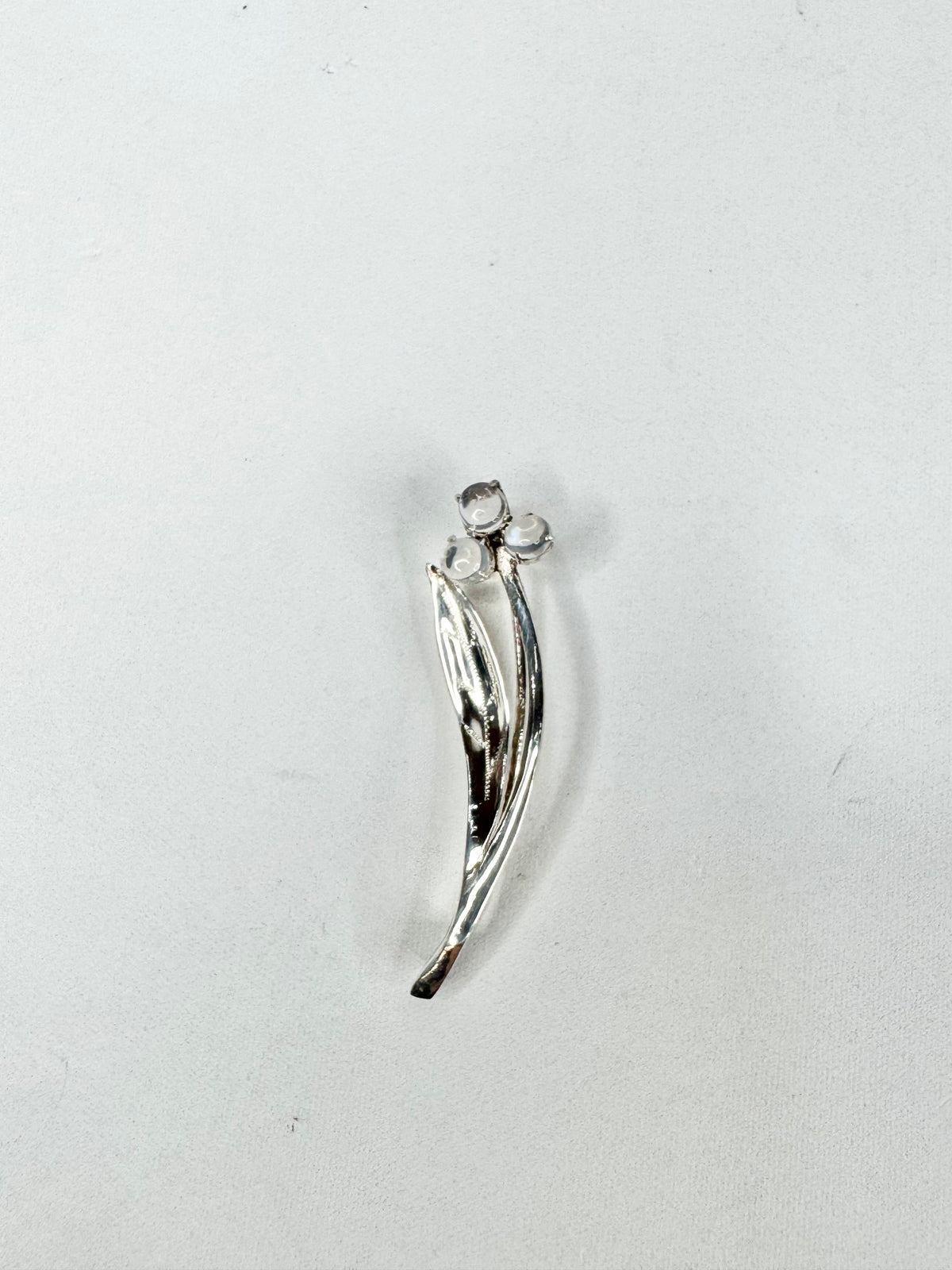 Vintage Silver & Moonstone Flower Brooch