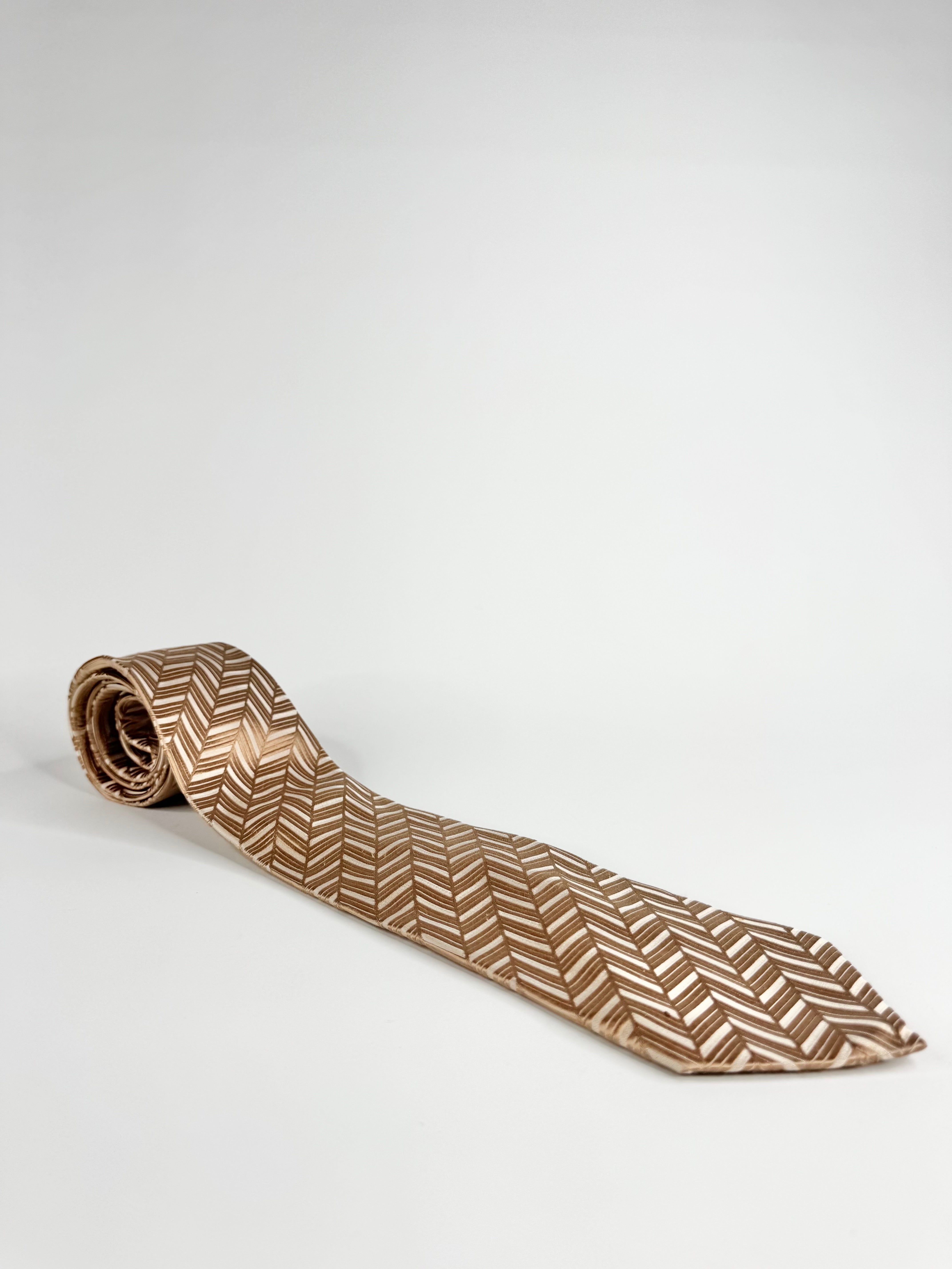 Hardy Amies Biege Herringbone Chevron Patterned Silk Tie