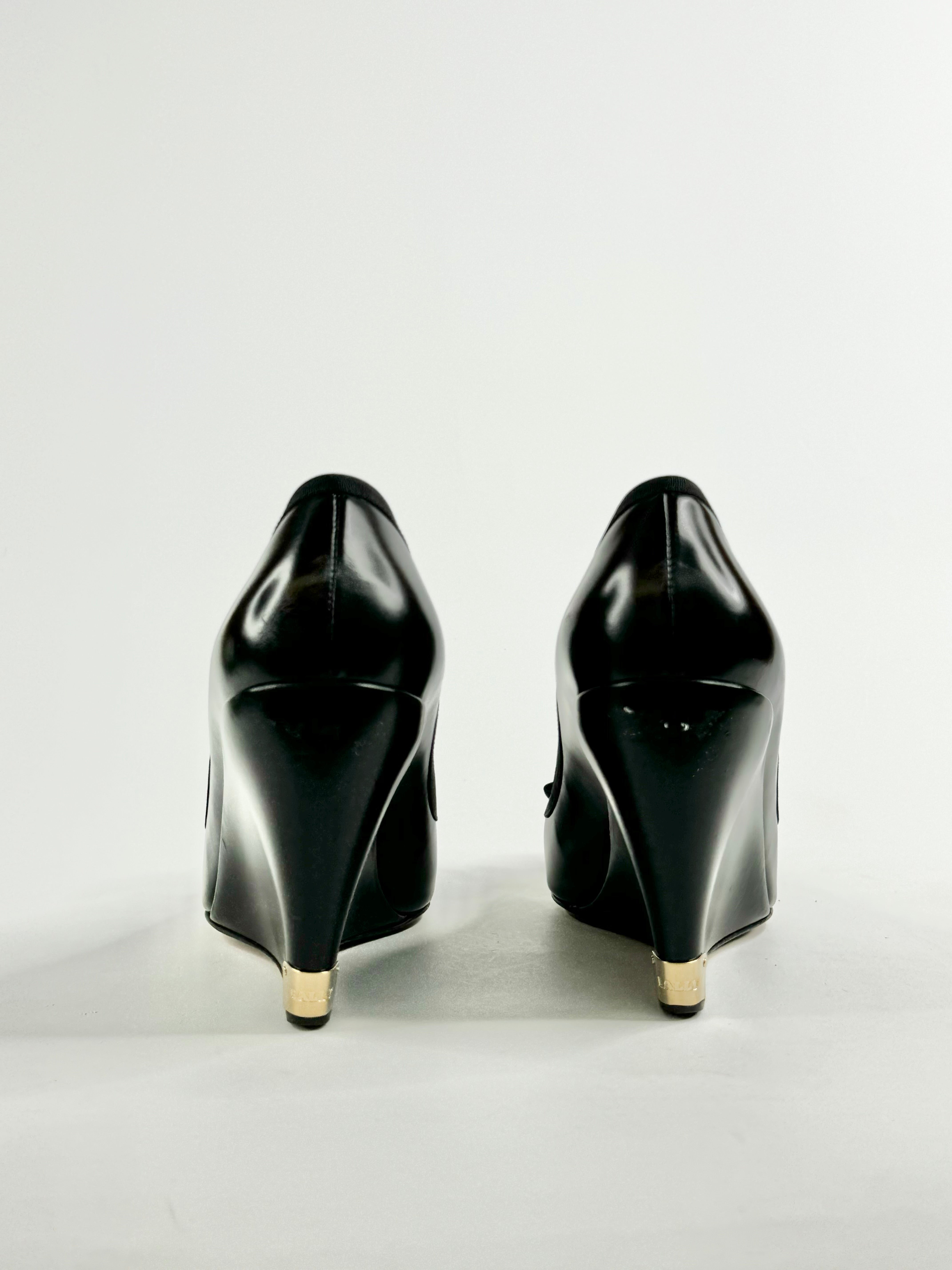 Bally Black 'Patrice' Peep Toe Wedges - EU38.5