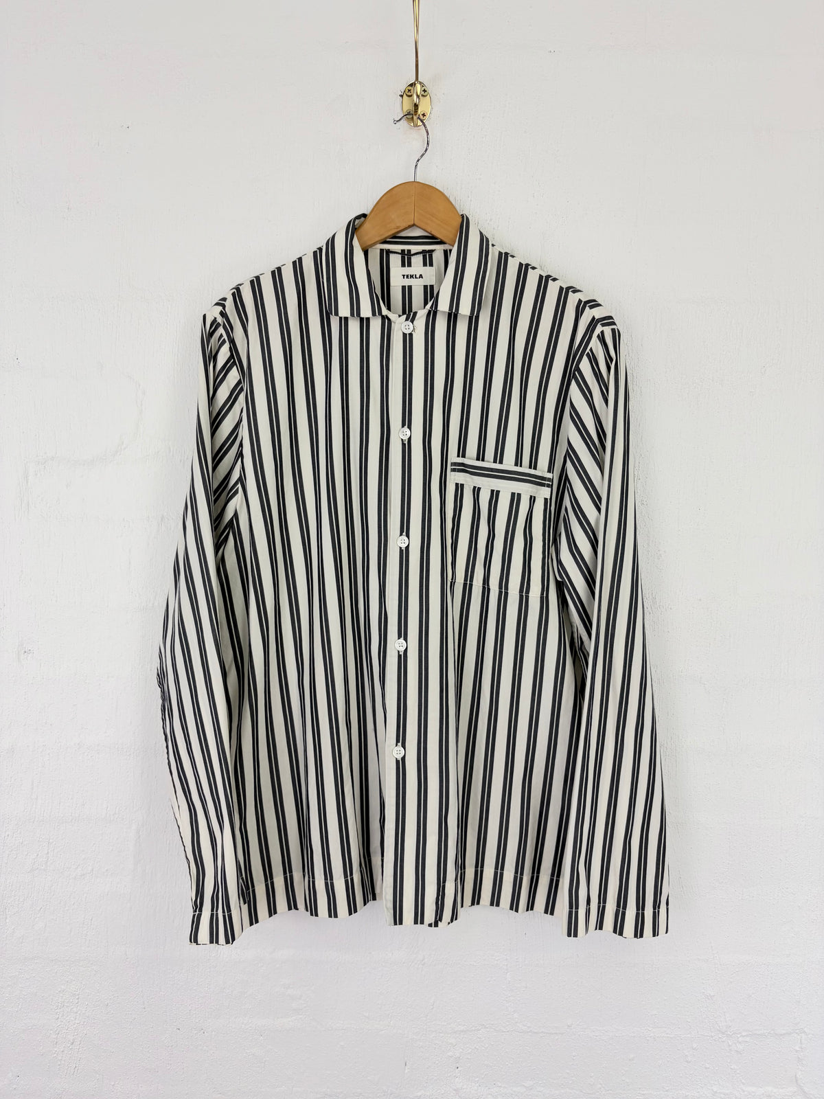 Tekla White And Grey Striped Organic Cotton Shirt - L
