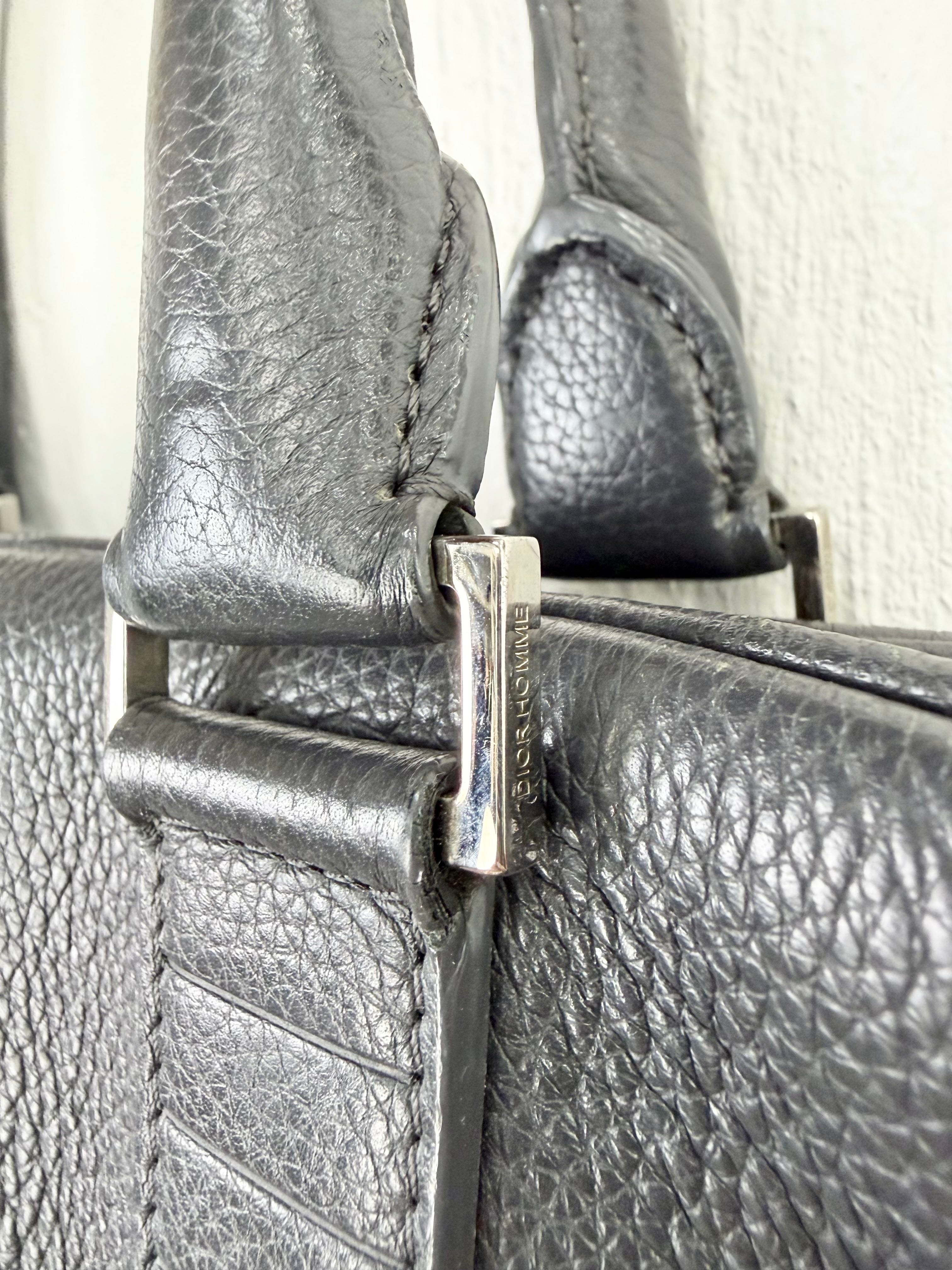 Vintage Christian Dior Homme Ash Grey Grained Leather Briefcase