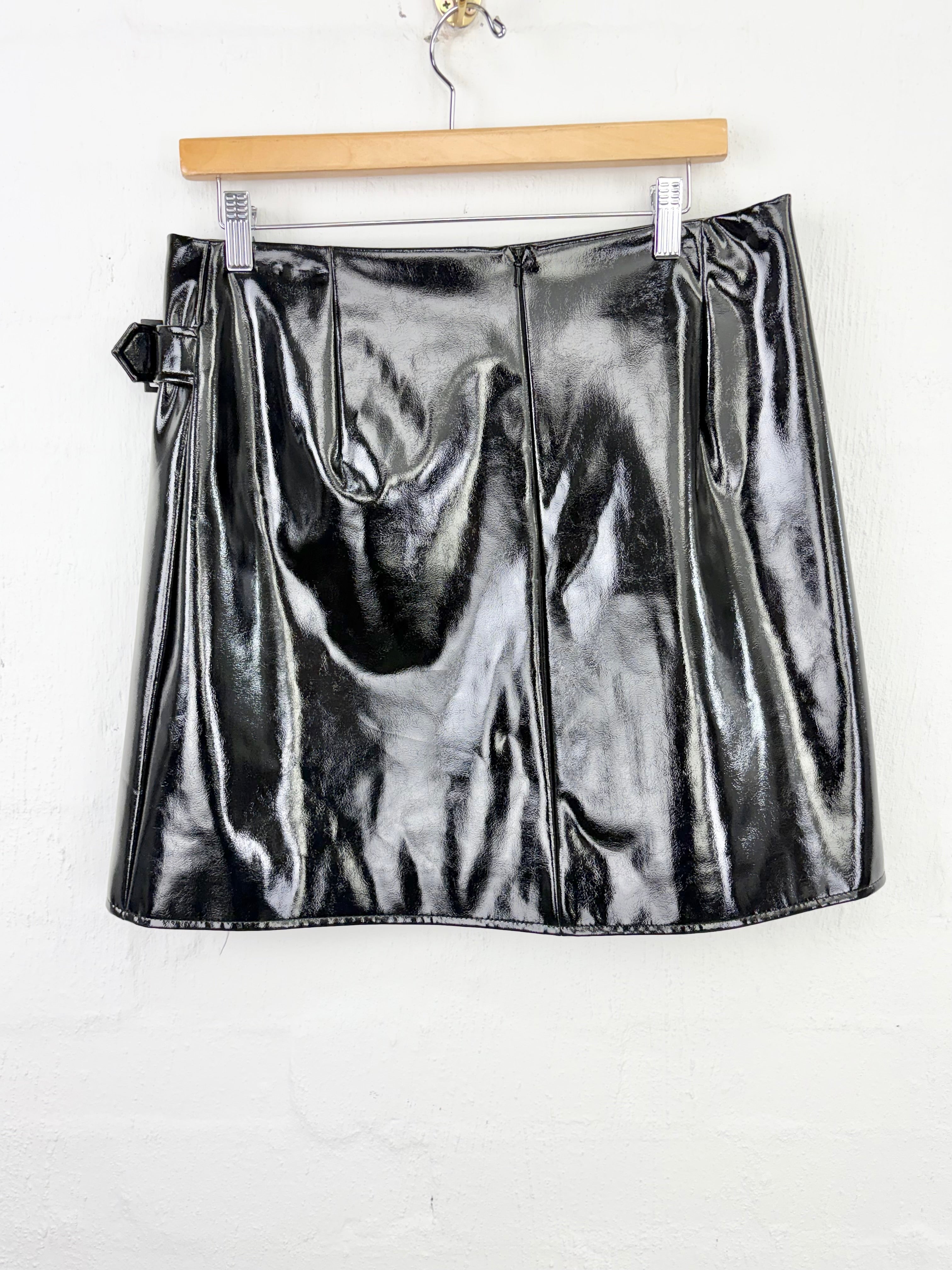 Karen Millen Black Faux Patent Leather Belted Mini Skirt - AU14