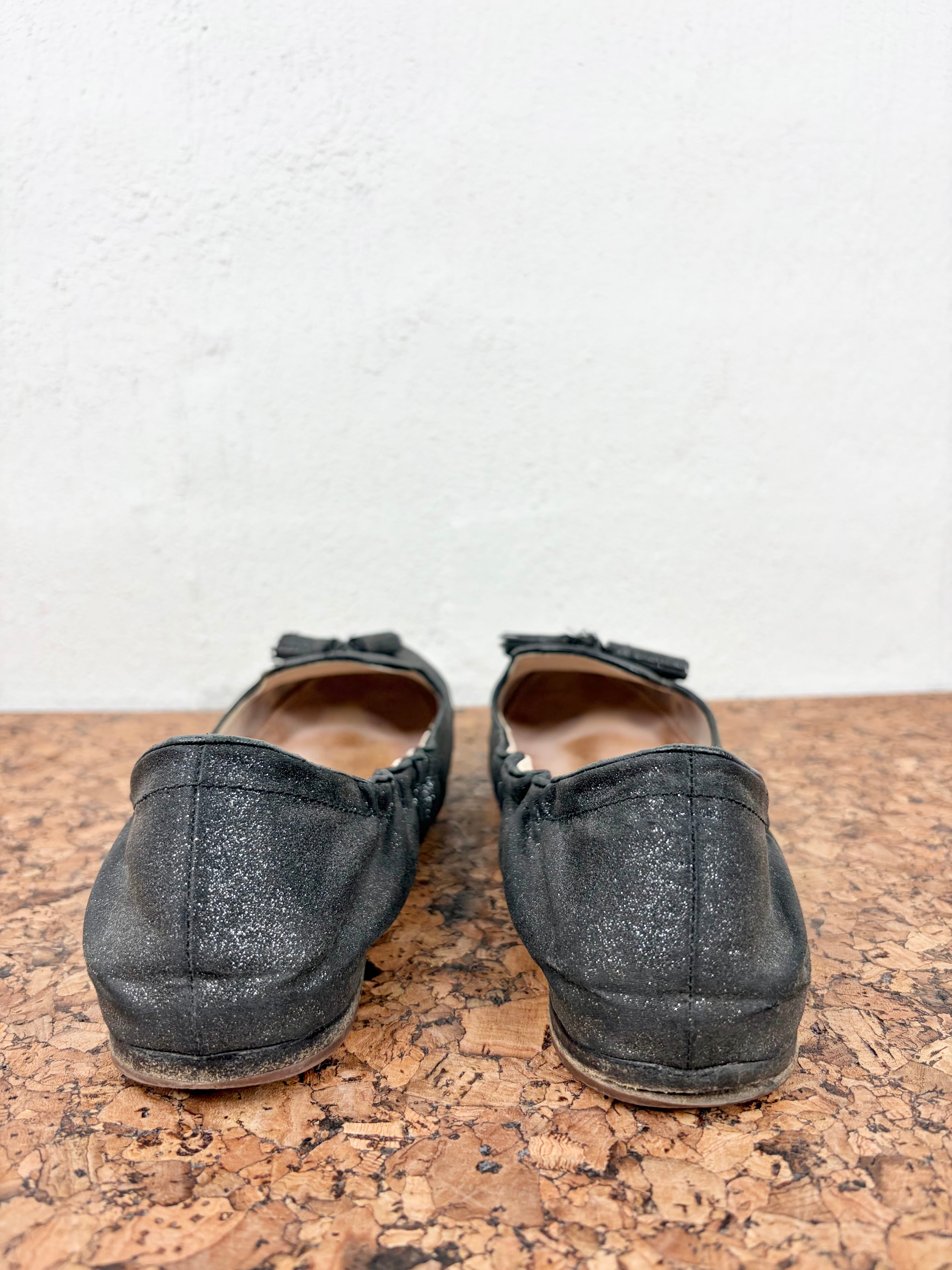 Prada Linea Rossa Black Glitter Ballet Flat - EU37.5