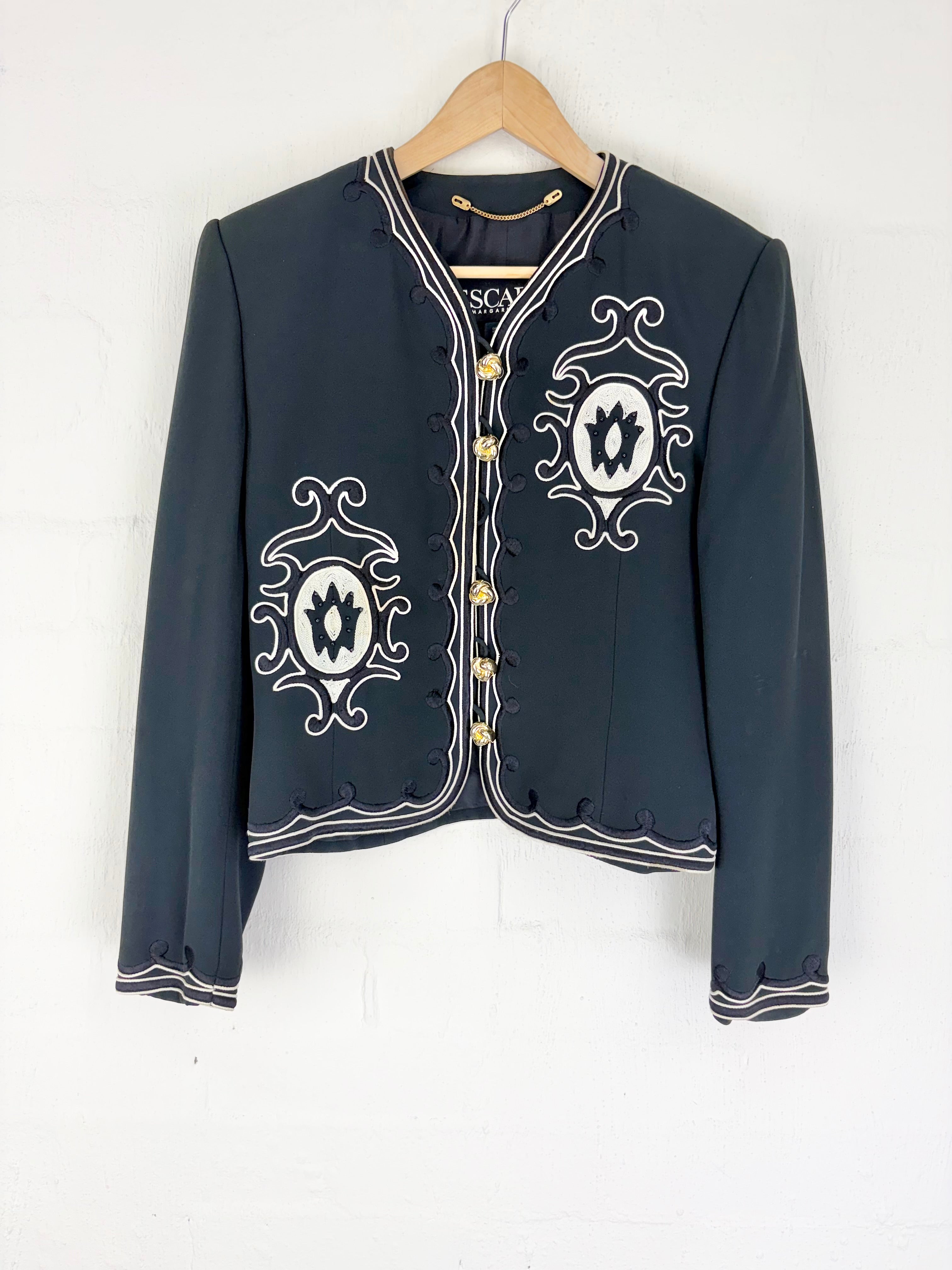 Vintage 80s Escada by Margaretha Ley Black Motif Pattern Jacket - AU8/10