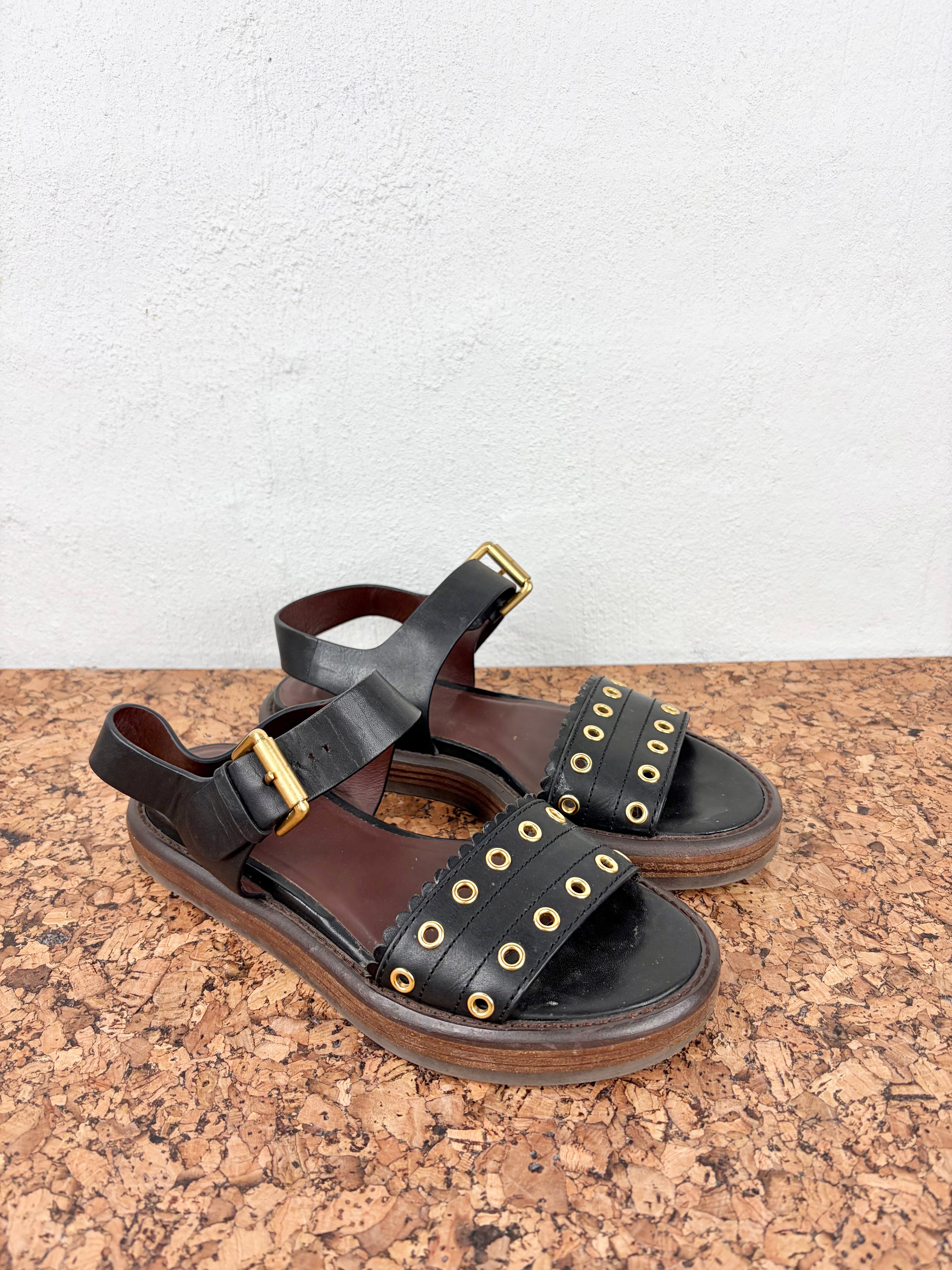 See By Chloé Black and Gold Stud Sandals - EU37