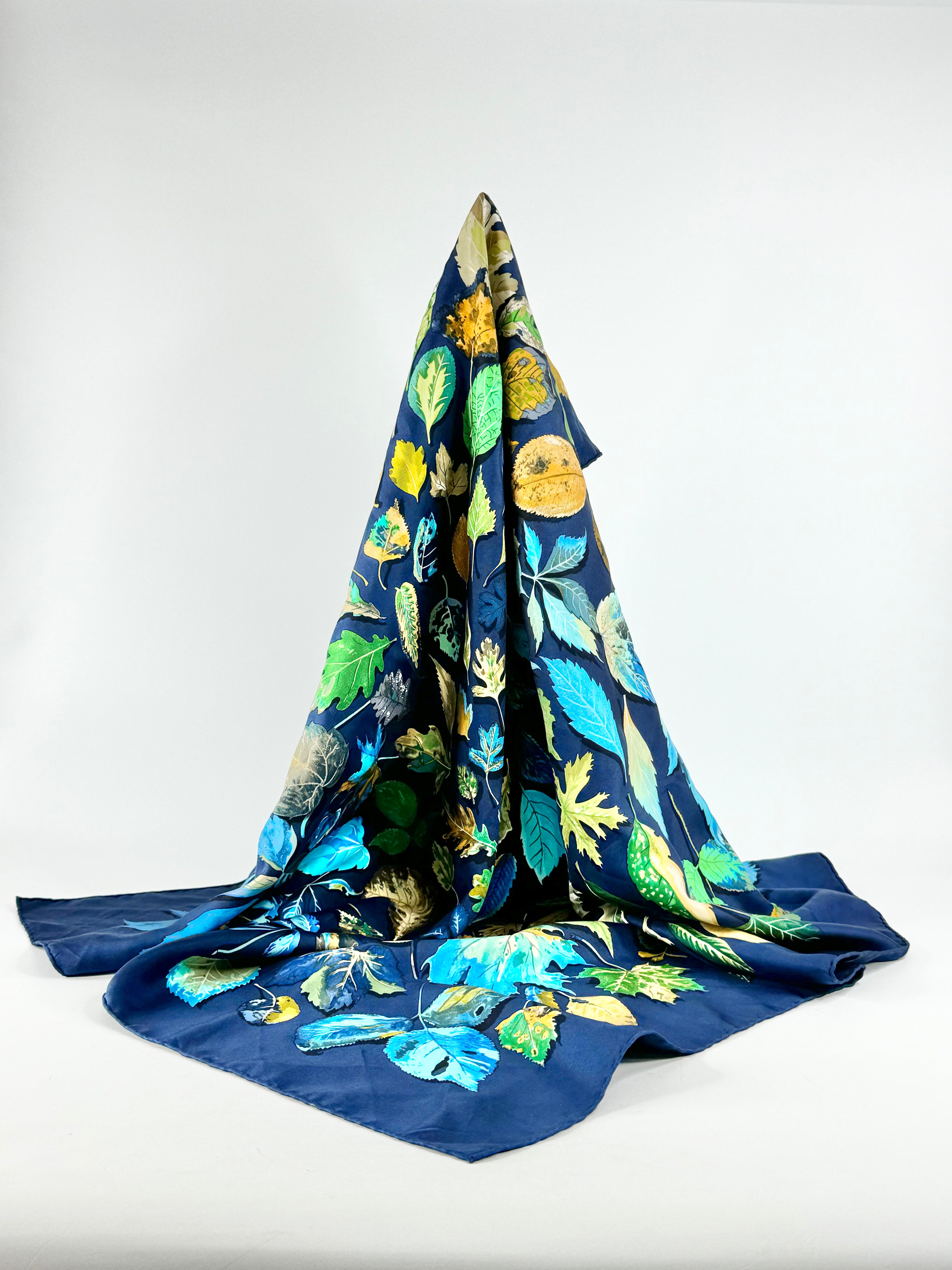 Hermès Blue 'Feuilles D'Automne Tourbillons' Silk Scarf