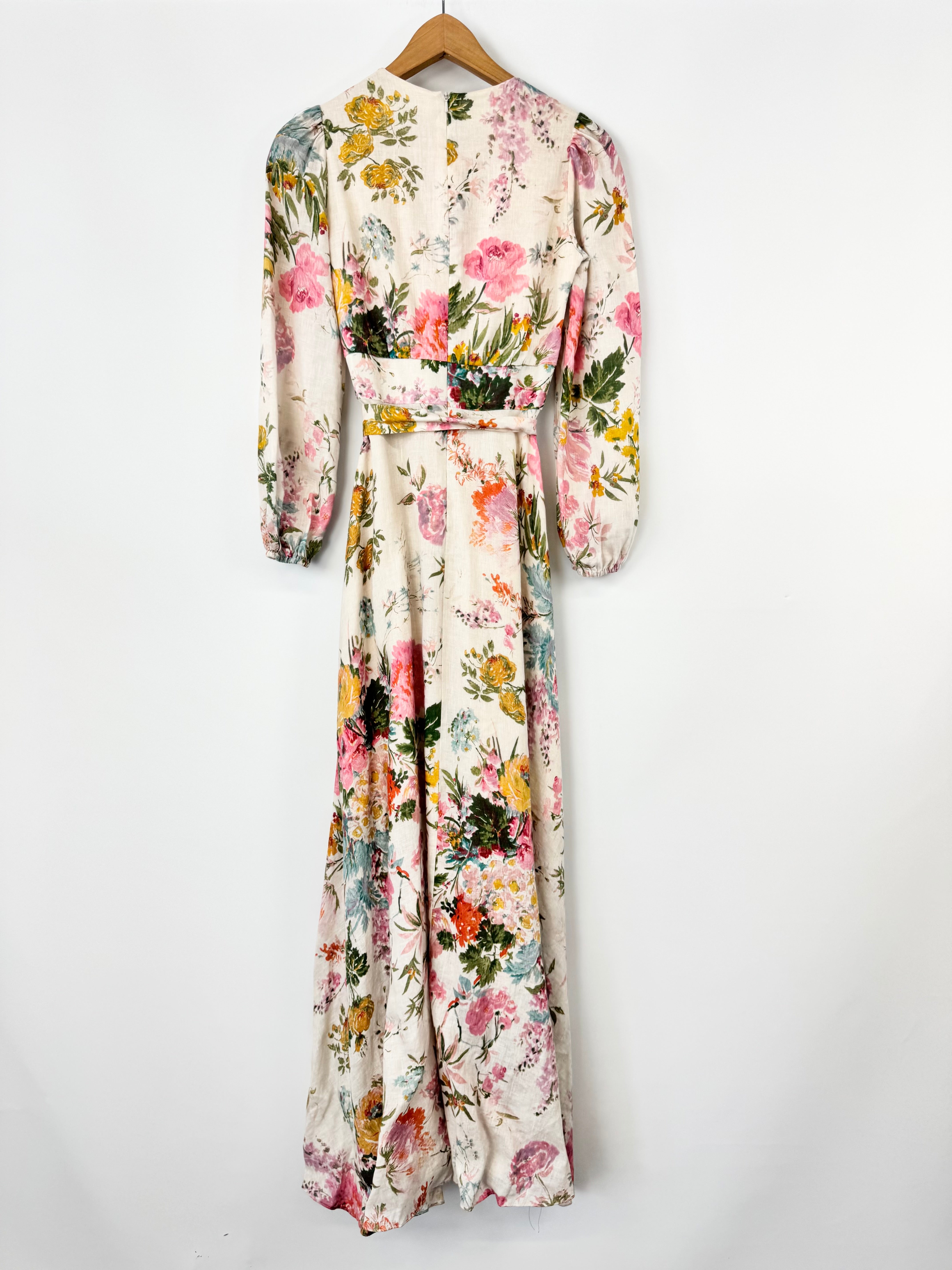 Zimmermann 'Heathers Plunge' Linen Maxi Dress - AU6/8