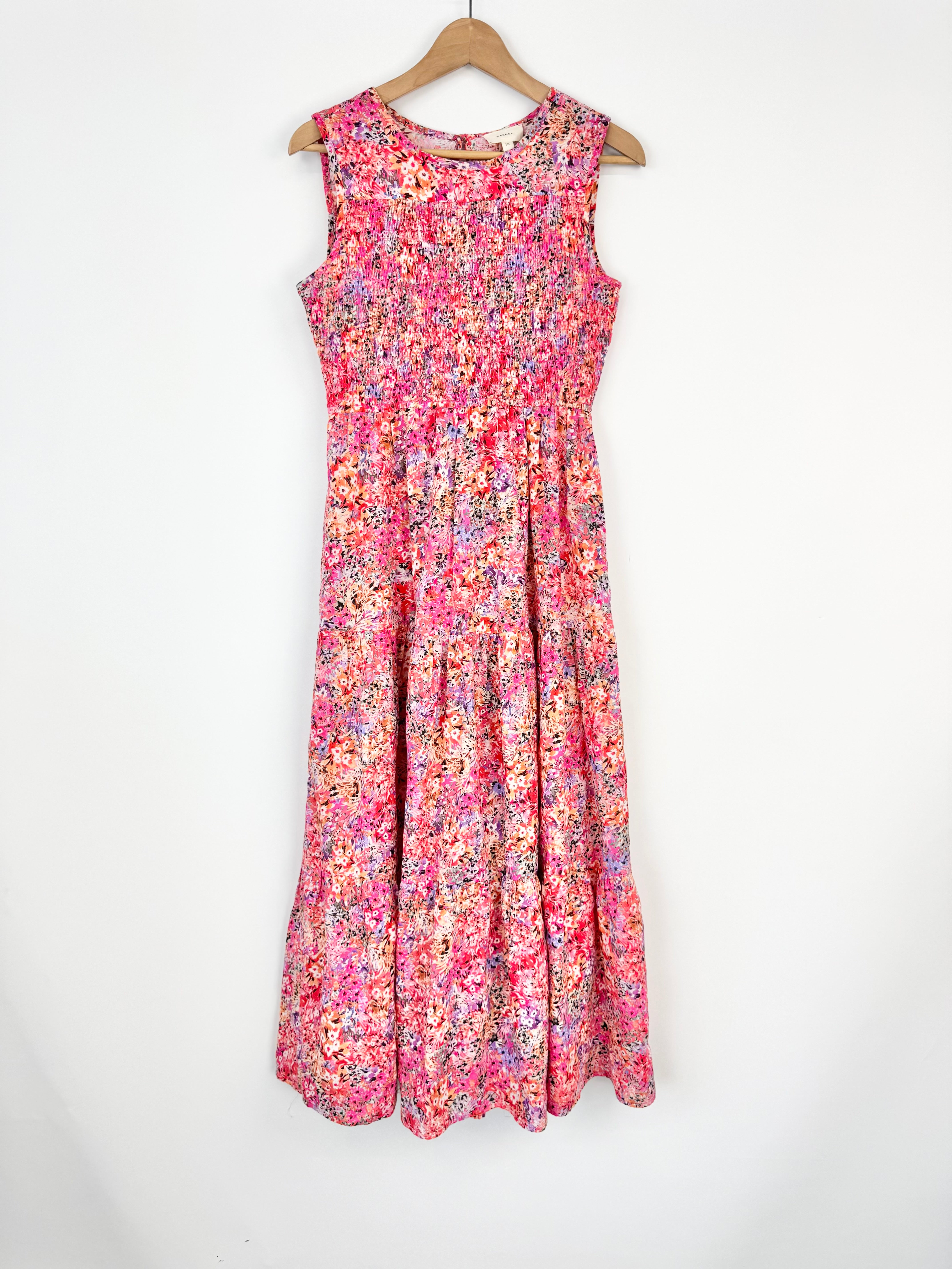 Kachel Pink Floral Shirred Bust Dress - AU10