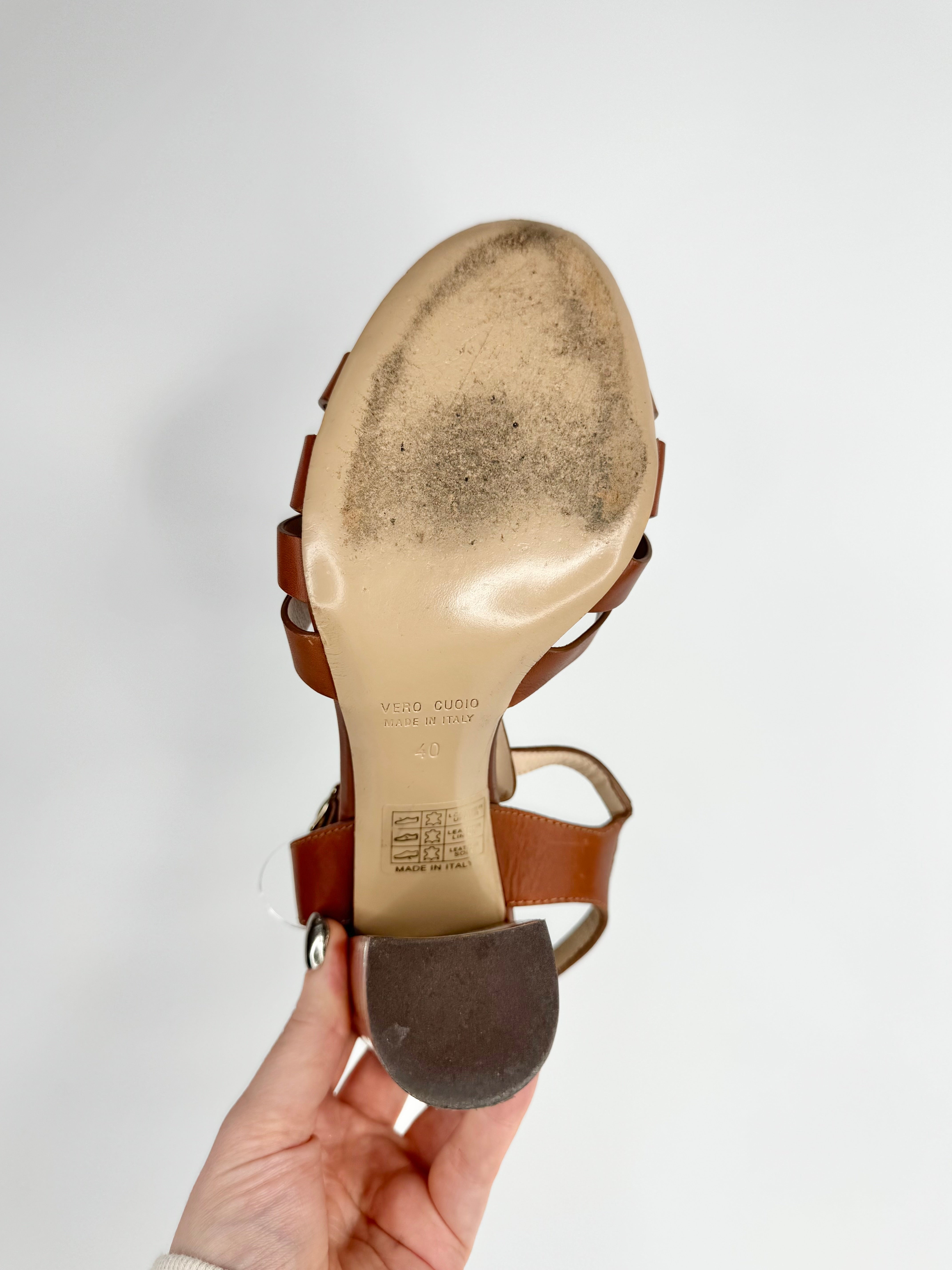 Bianca Buccheri Deep Tan Peep Toe Woven Heels - EU40