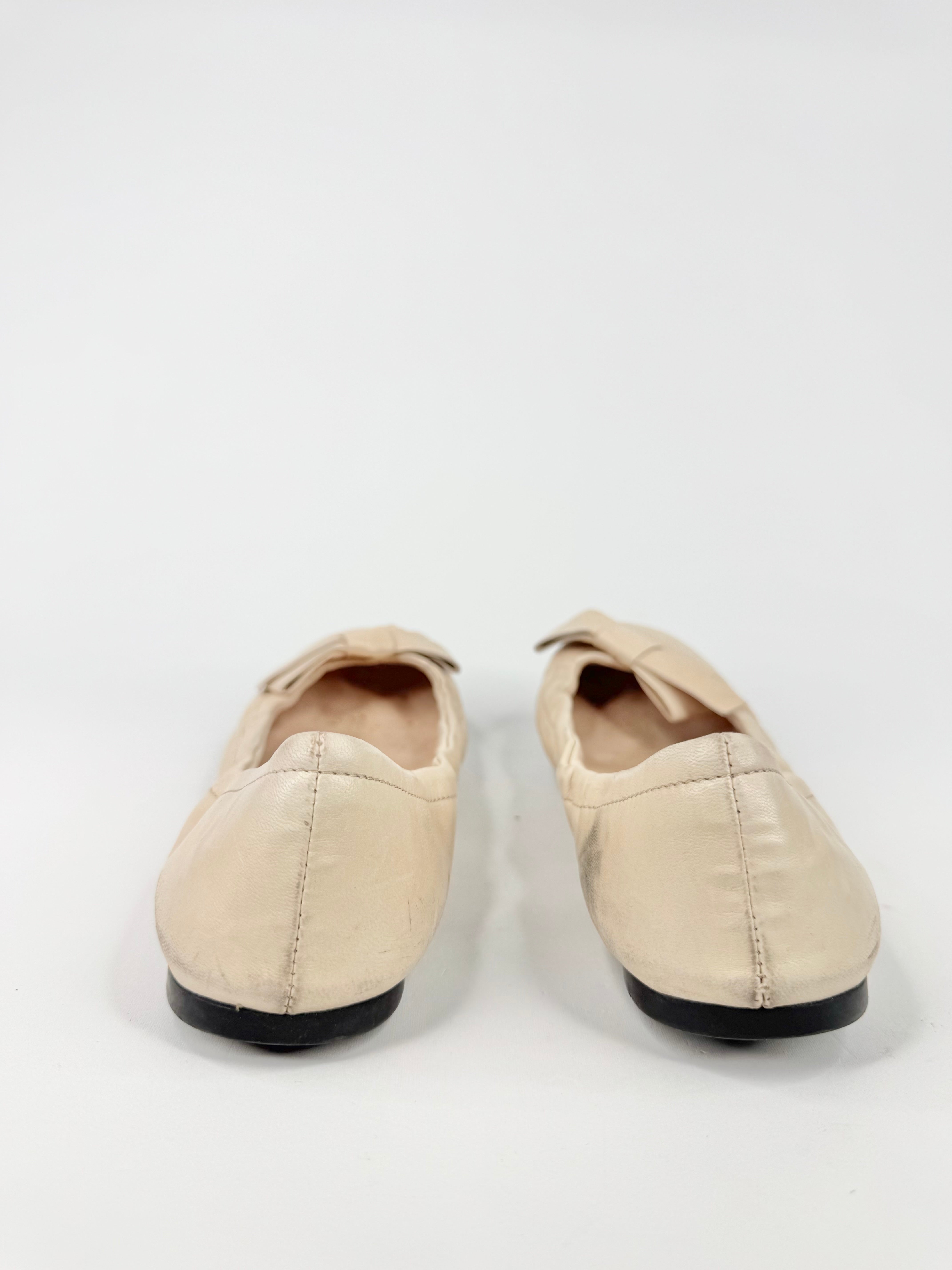 Prada Vanilla Bow Embellished Ballet Flats - EU36.5