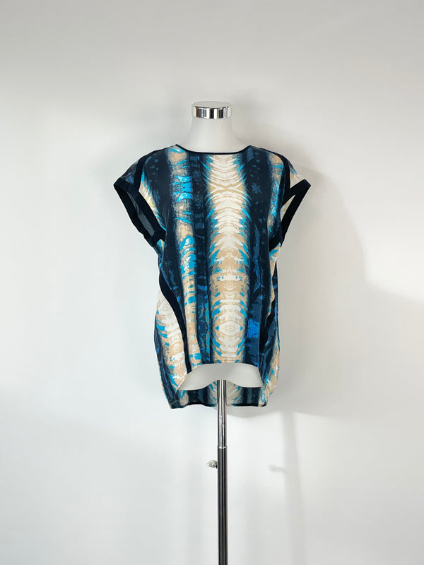DL Atelier Black & Blue Abstract Print Silk Top - AU8