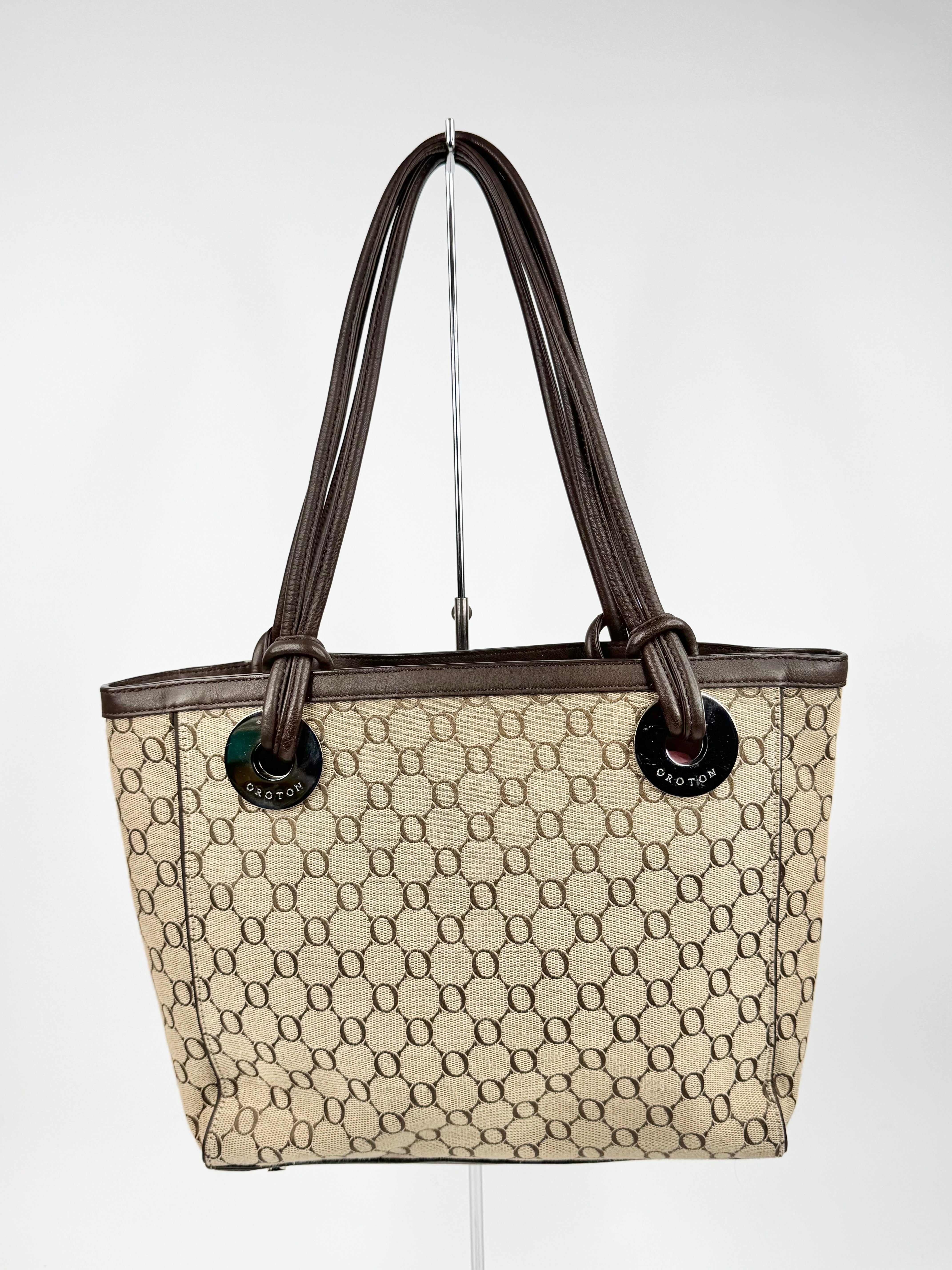 Oroton Beige & Brown Monogramed Tote Bag