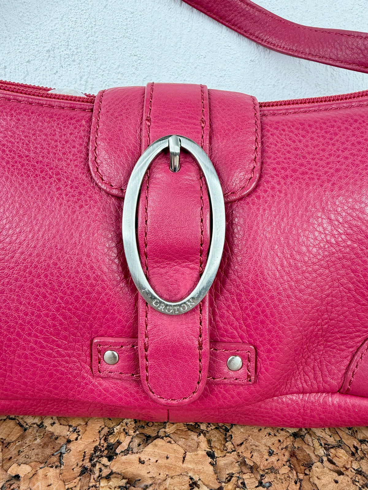 Oroton Fuchsia Leather Baguette