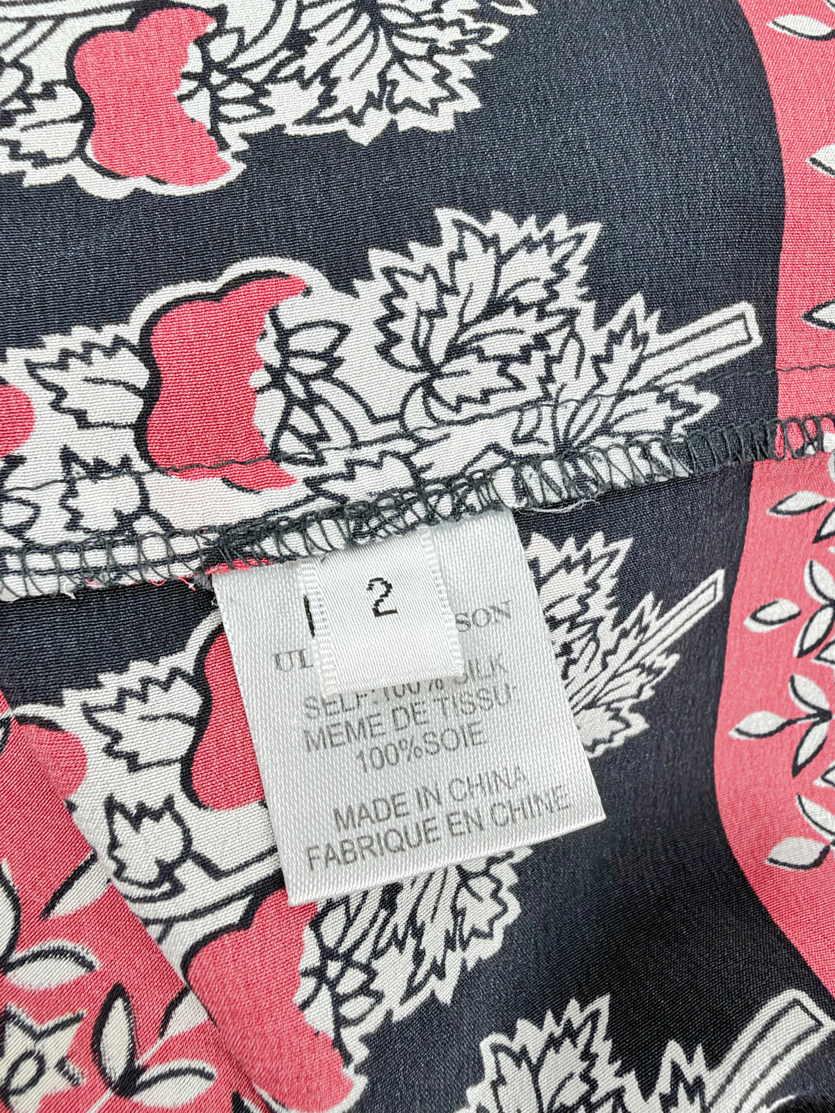 Ulla Johnson Black & Peach Floral Patterned Silk Blouse - AU8/10