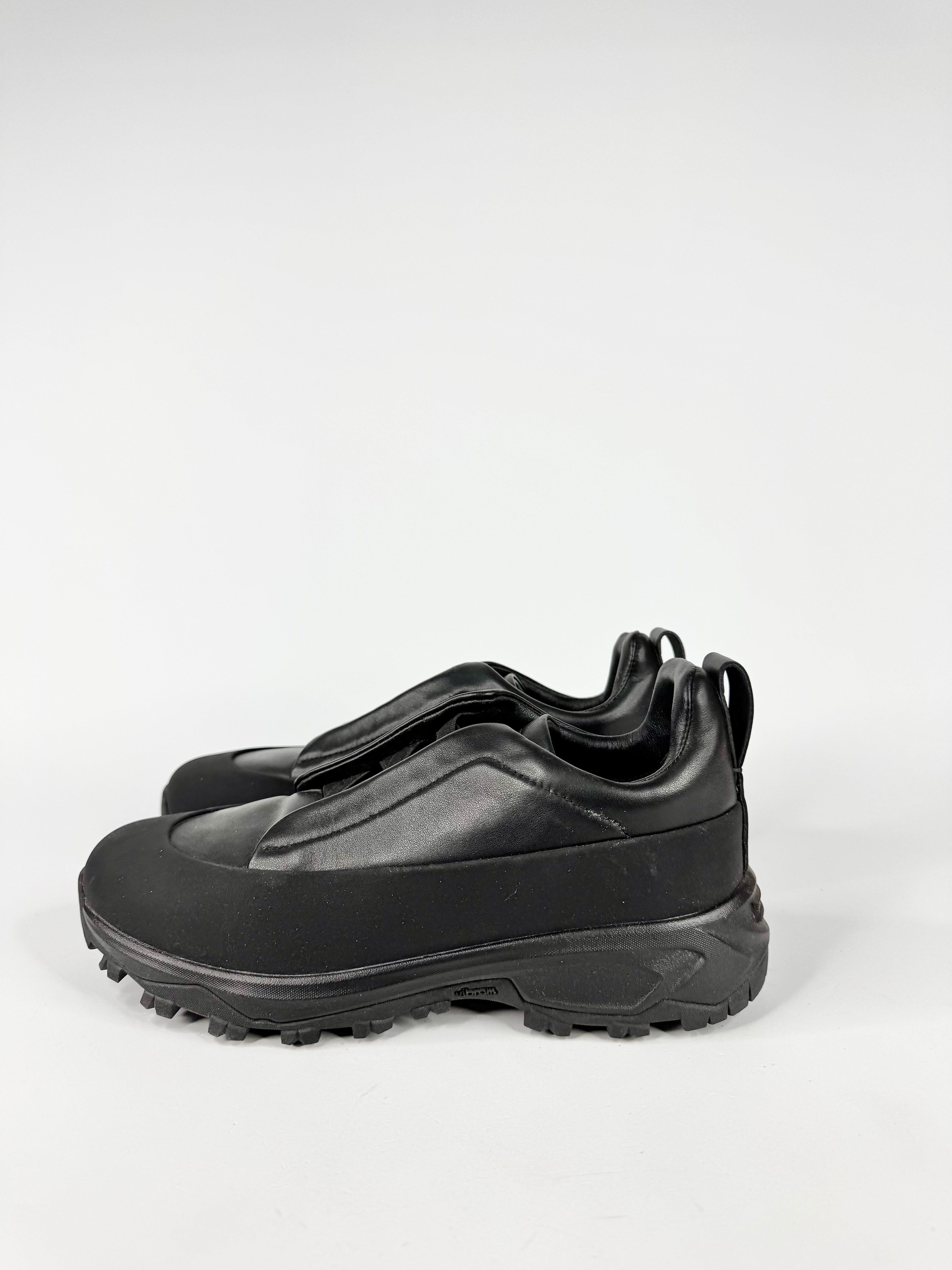 Zegna Black 'Triple Stitch' Monte Rubber Leather Slip on Sneakers - EU40