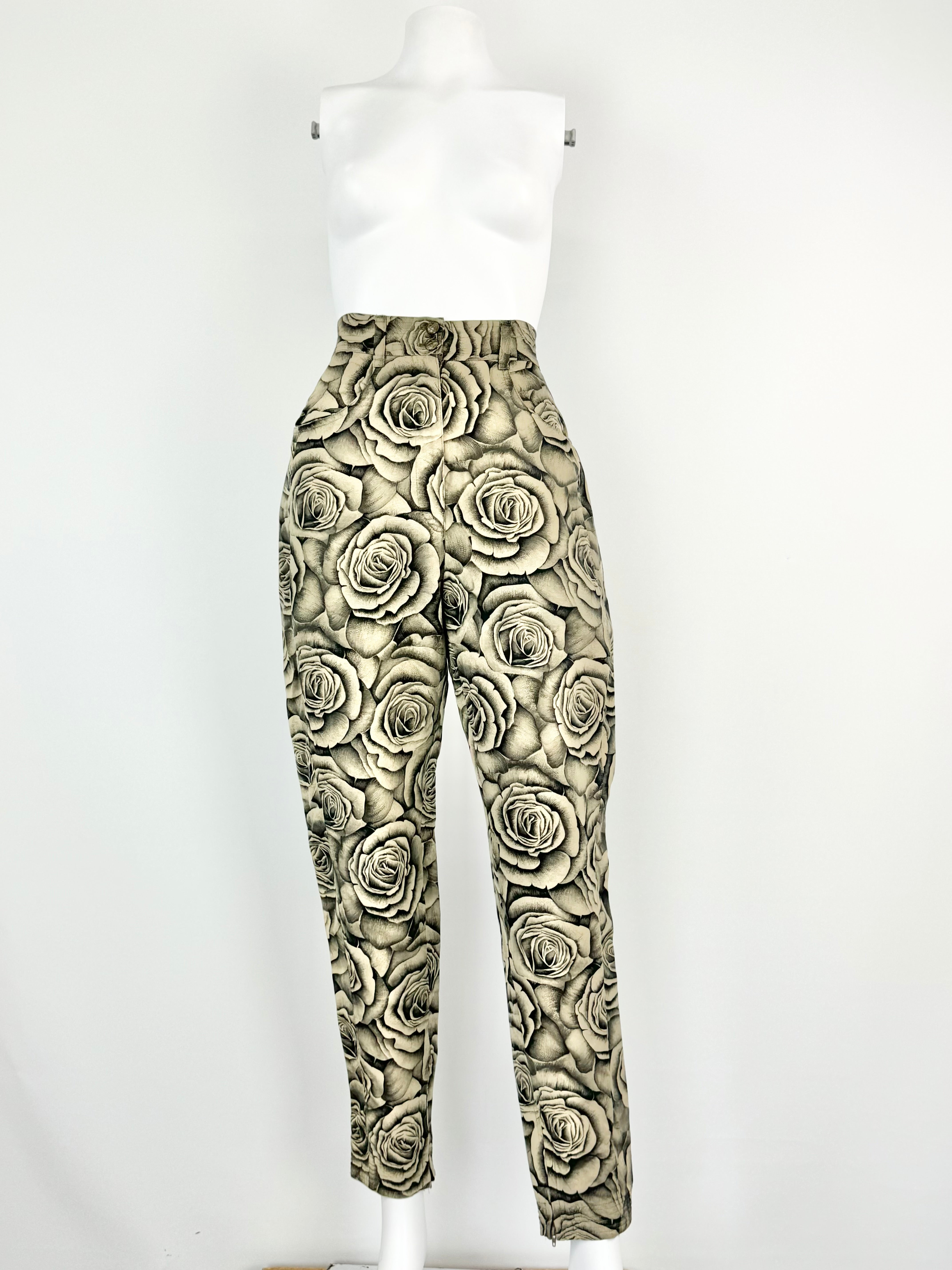 Vintage Gianni Versace Sepia Rose Patterned Slacks - AU6/8