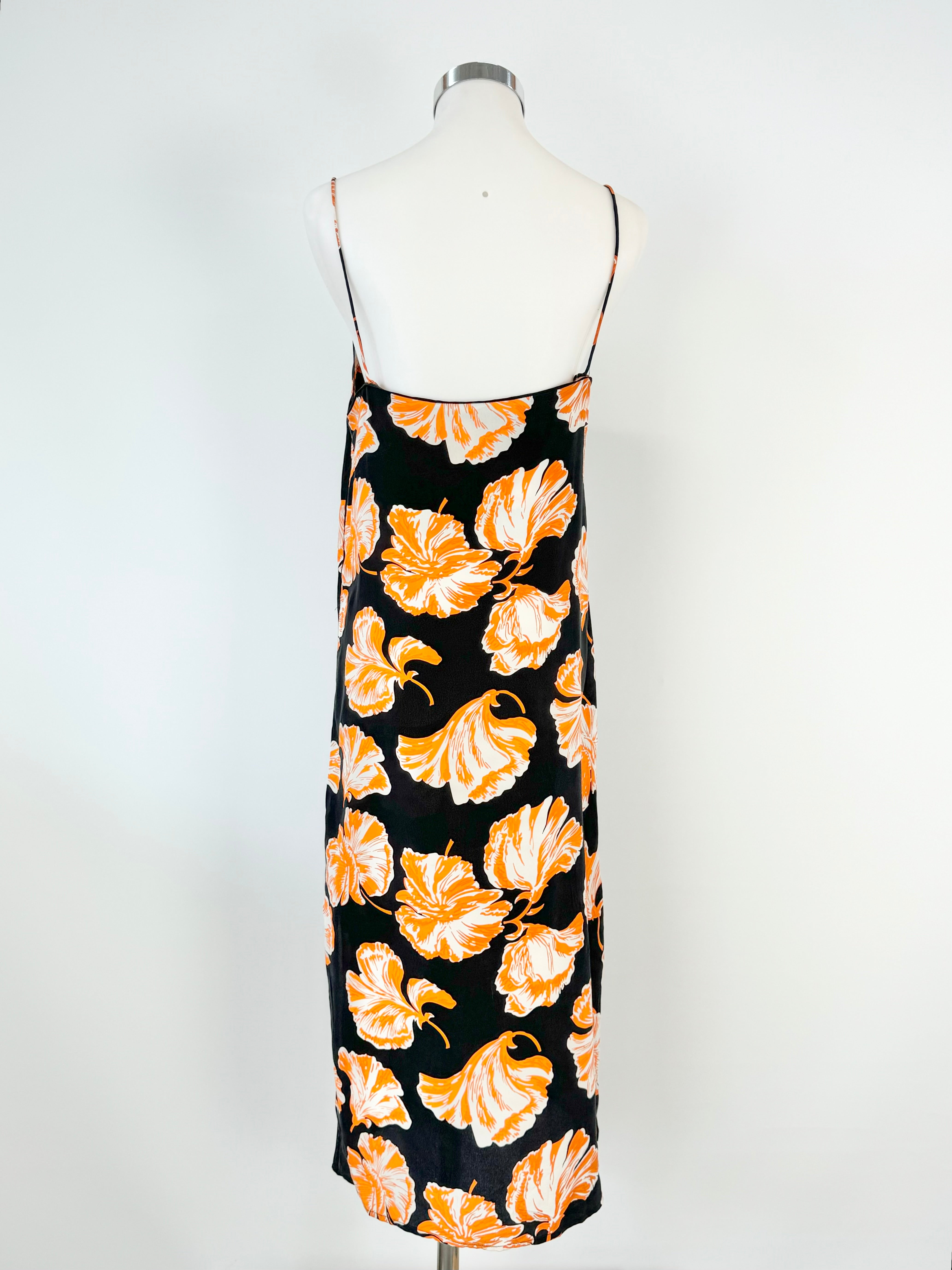 Ganni 'Geroux' Black & Orange Silk Slip - AU8