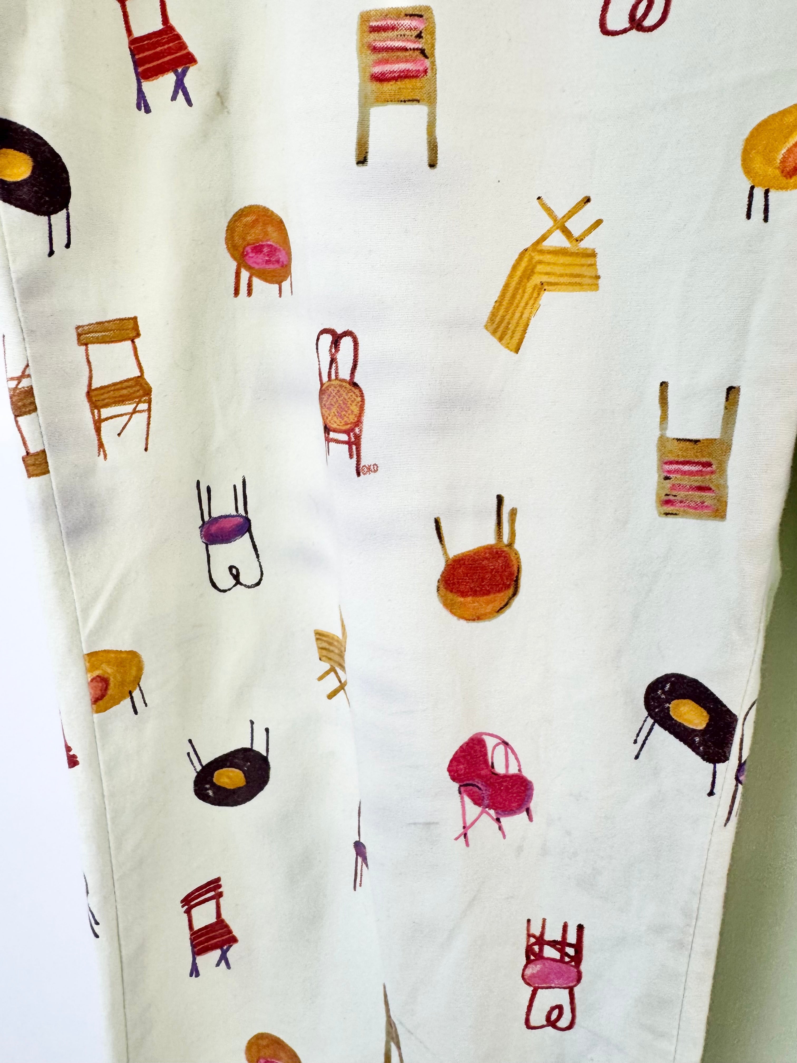 Vintage Done Ken Done Soft Yellow Chair Patterned Trousers - AU12