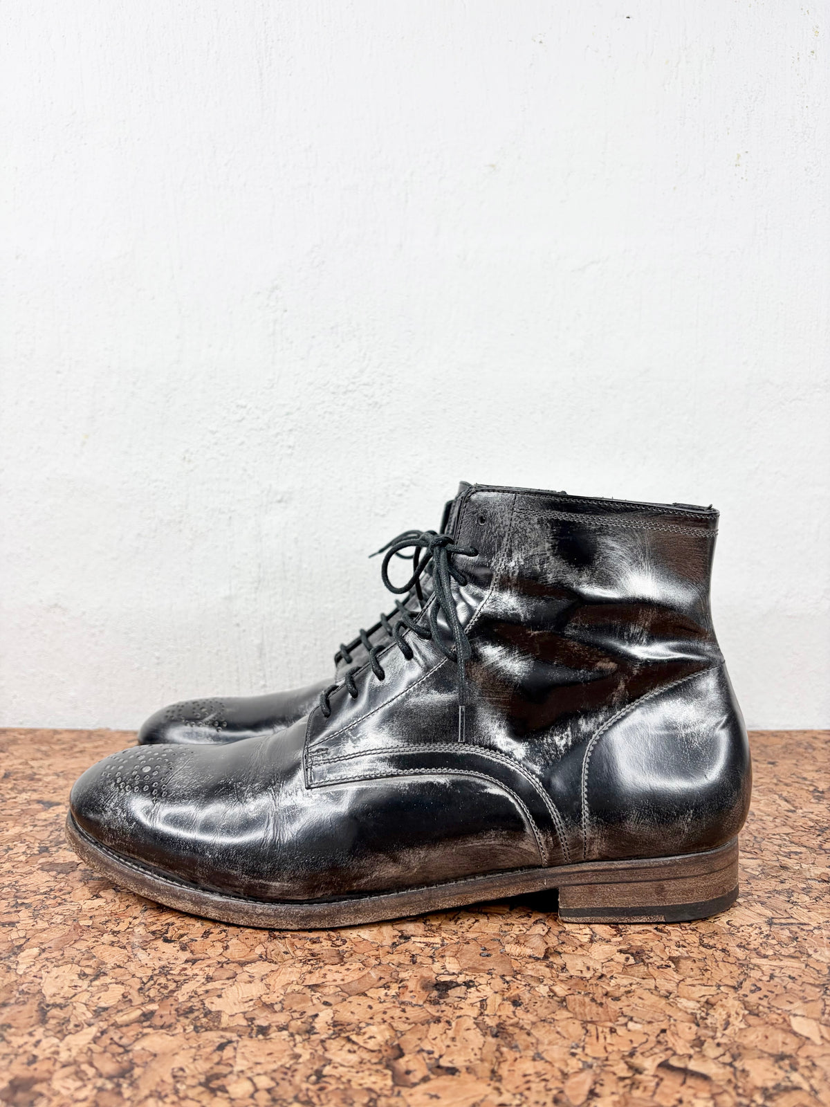INK Black & Brushed Silver Brogue Detailed Lace Up Boots - EU42