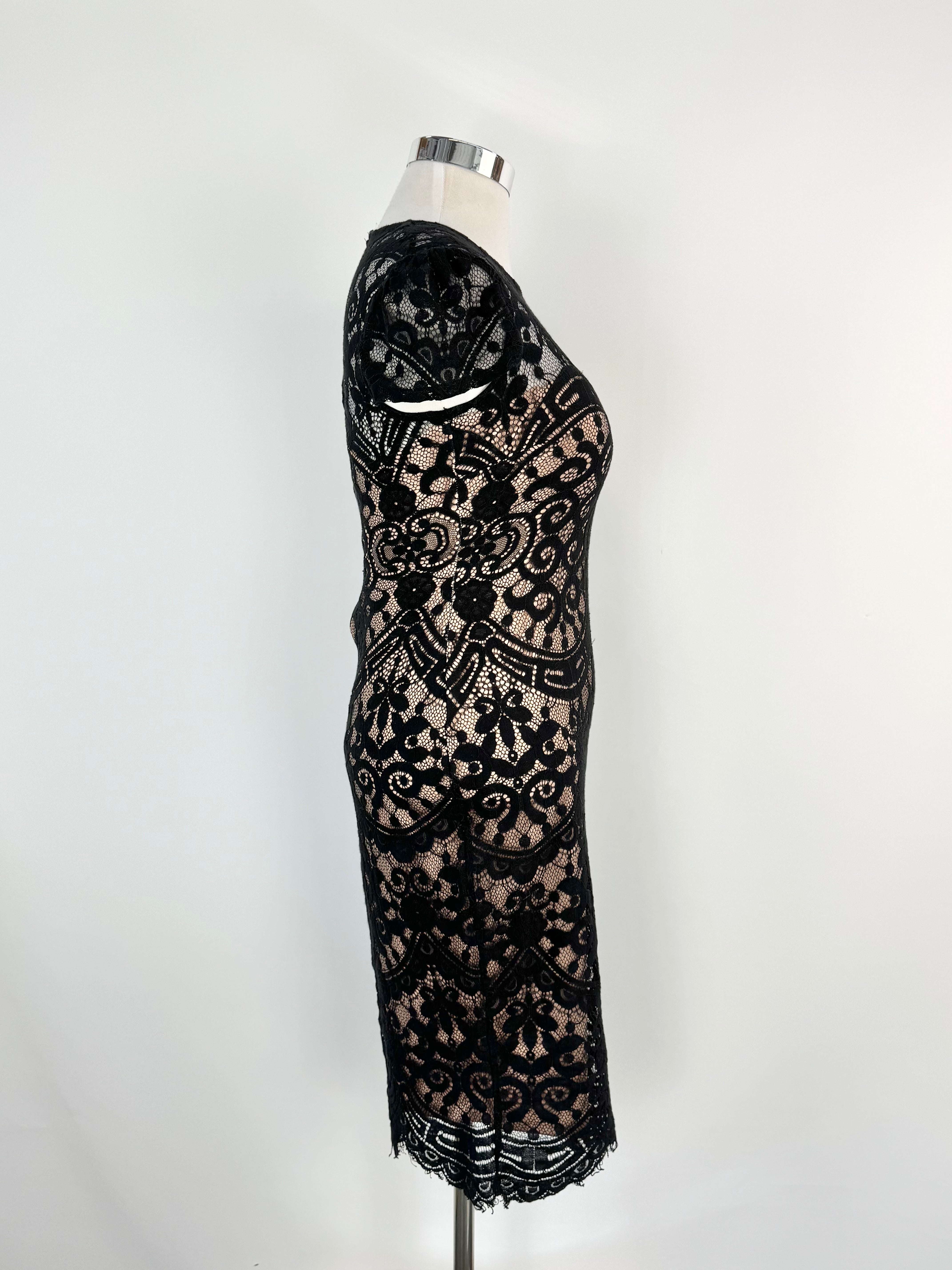Goddiva London Black Lace Beige Body Con Dress - AU12