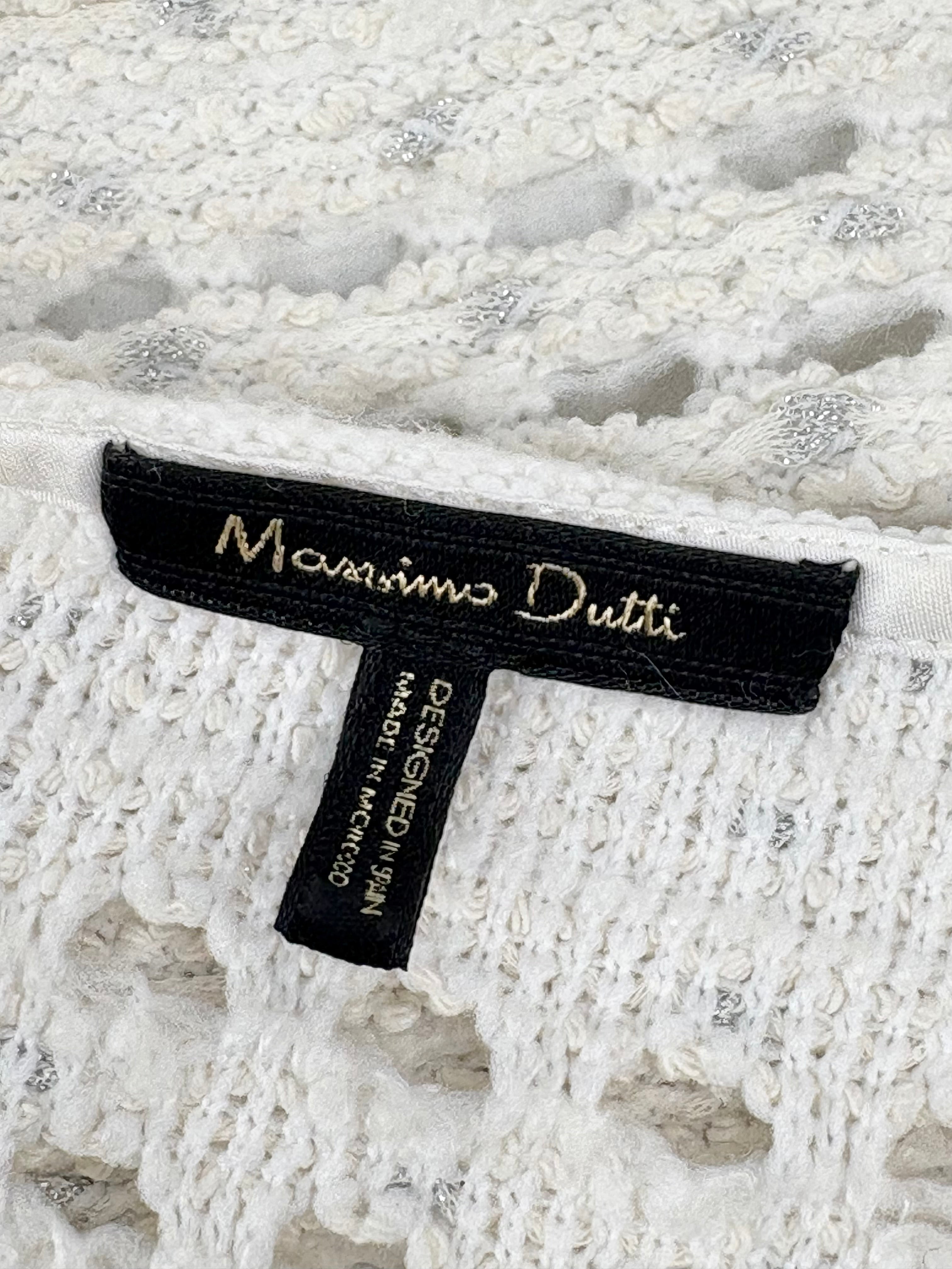 Massimo Dutti Cream & Silver Sparkly Crochet Knit Sweater - AU12