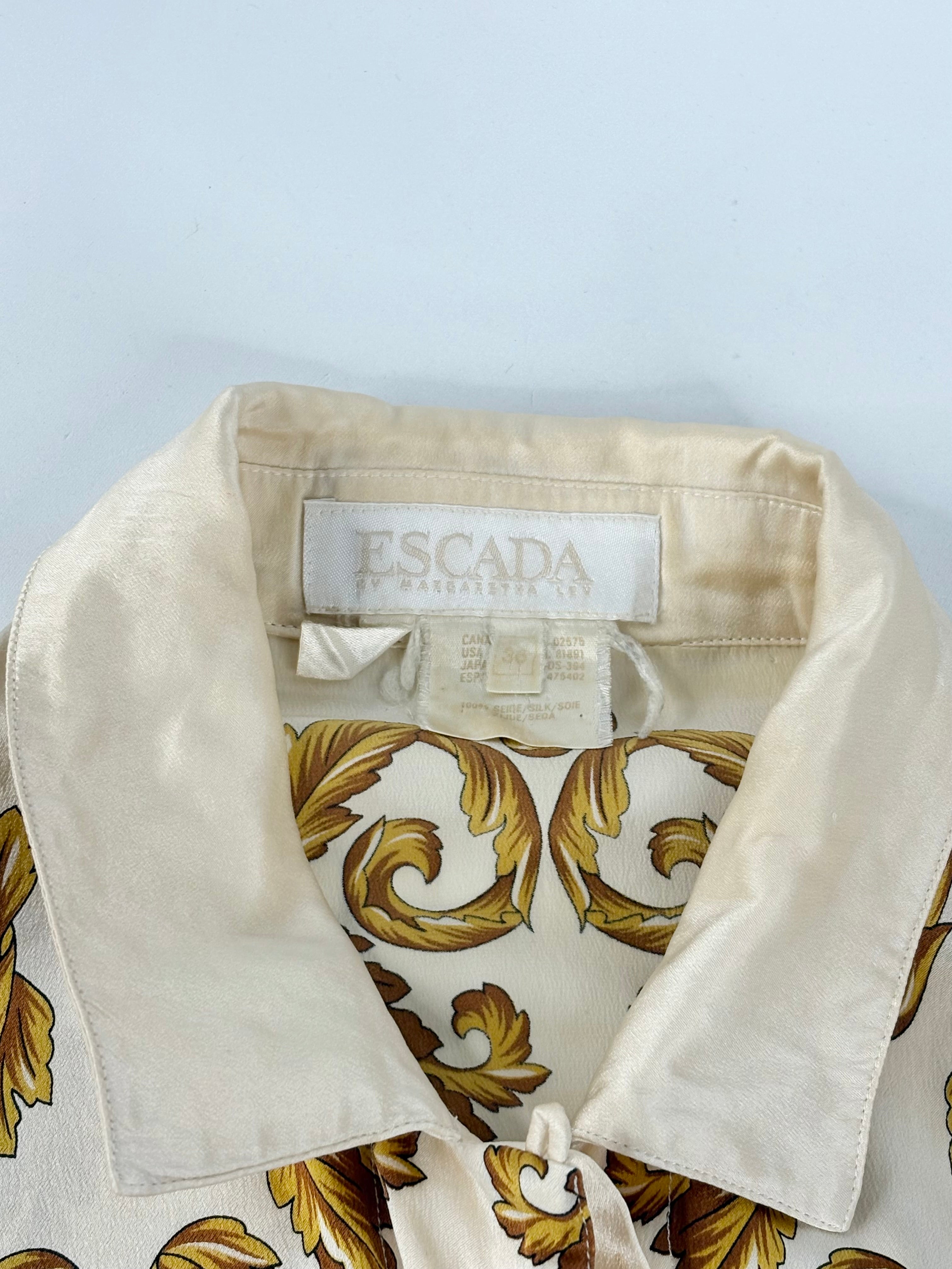 Escada by Margaretha Ley Vintage Majolica Pattern Silk Blouse - AU8