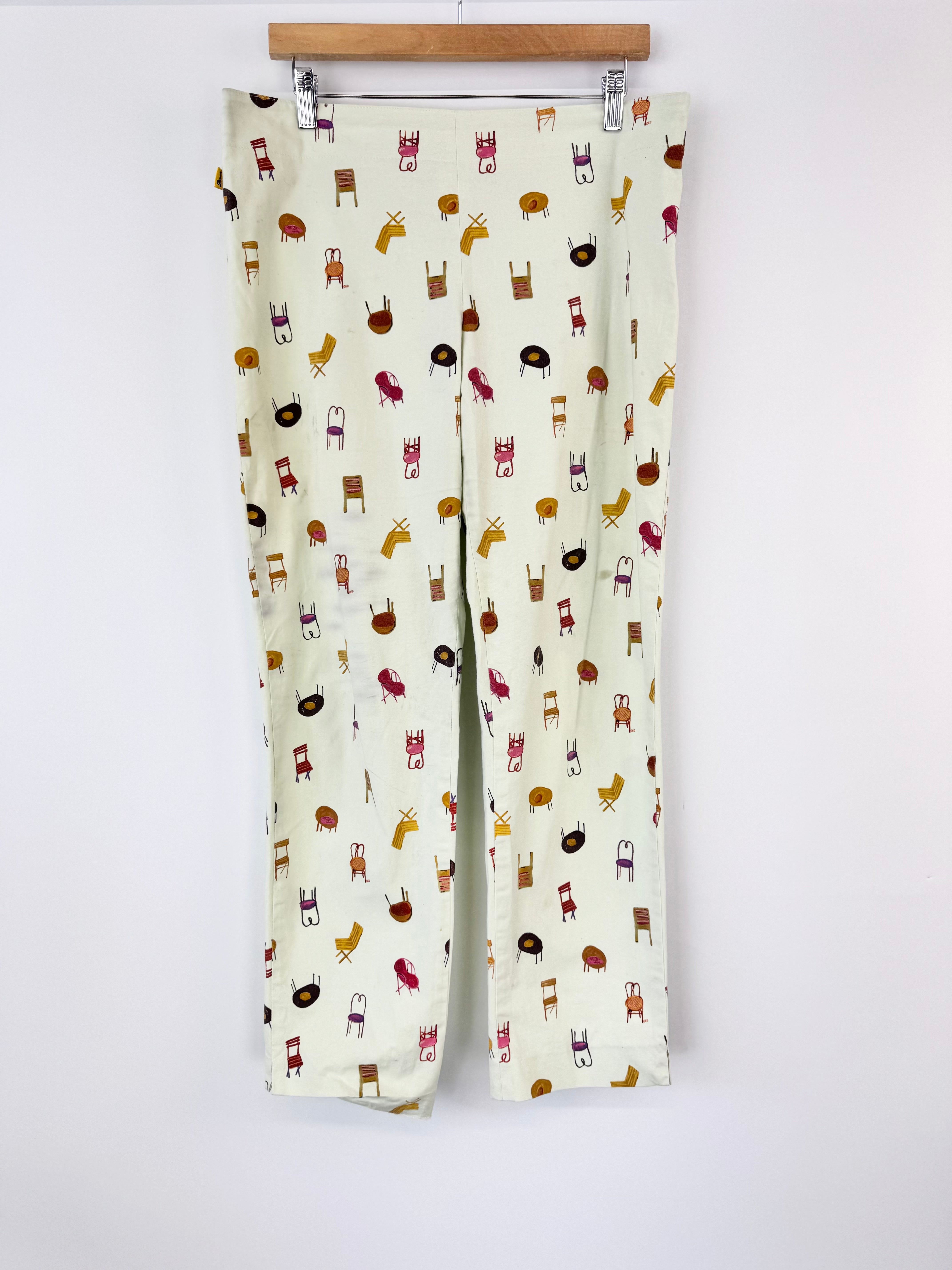 Vintage Done Ken Done Soft Yellow Chair Patterned Trousers - AU12
