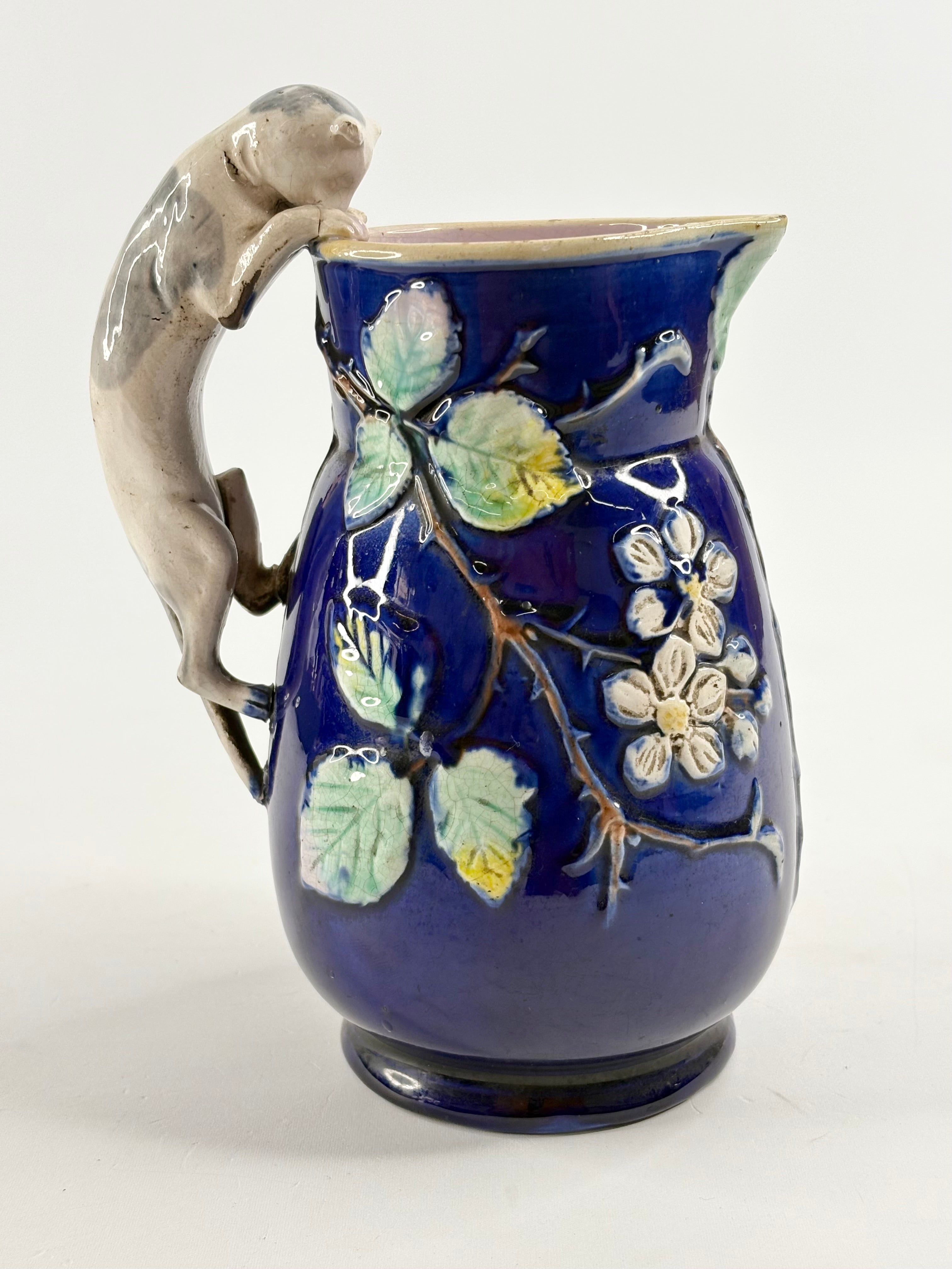 Cobalt Majolica Cat Pitcher