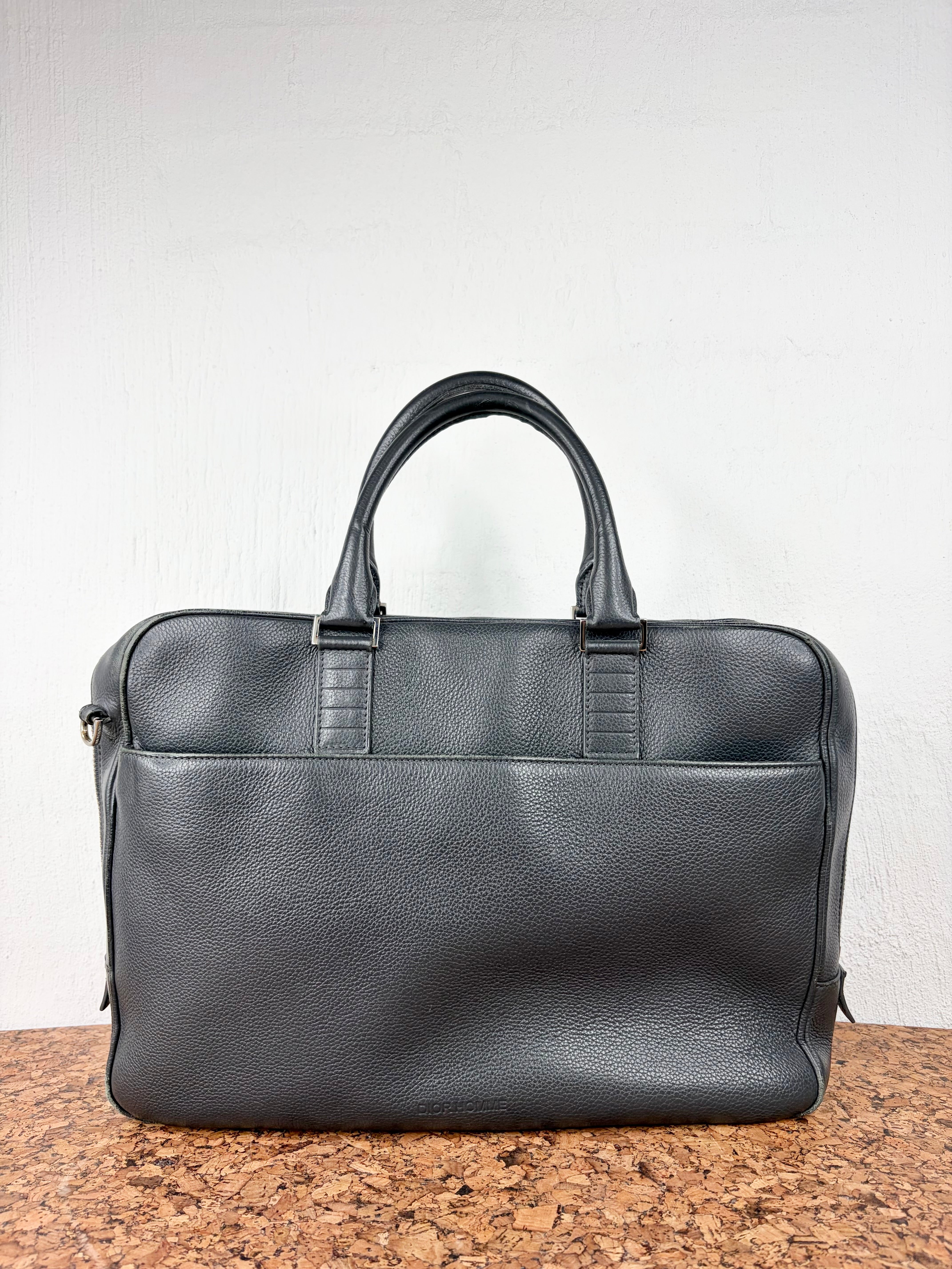 Vintage Christian Dior Homme Ash Grey Grained Leather Briefcase