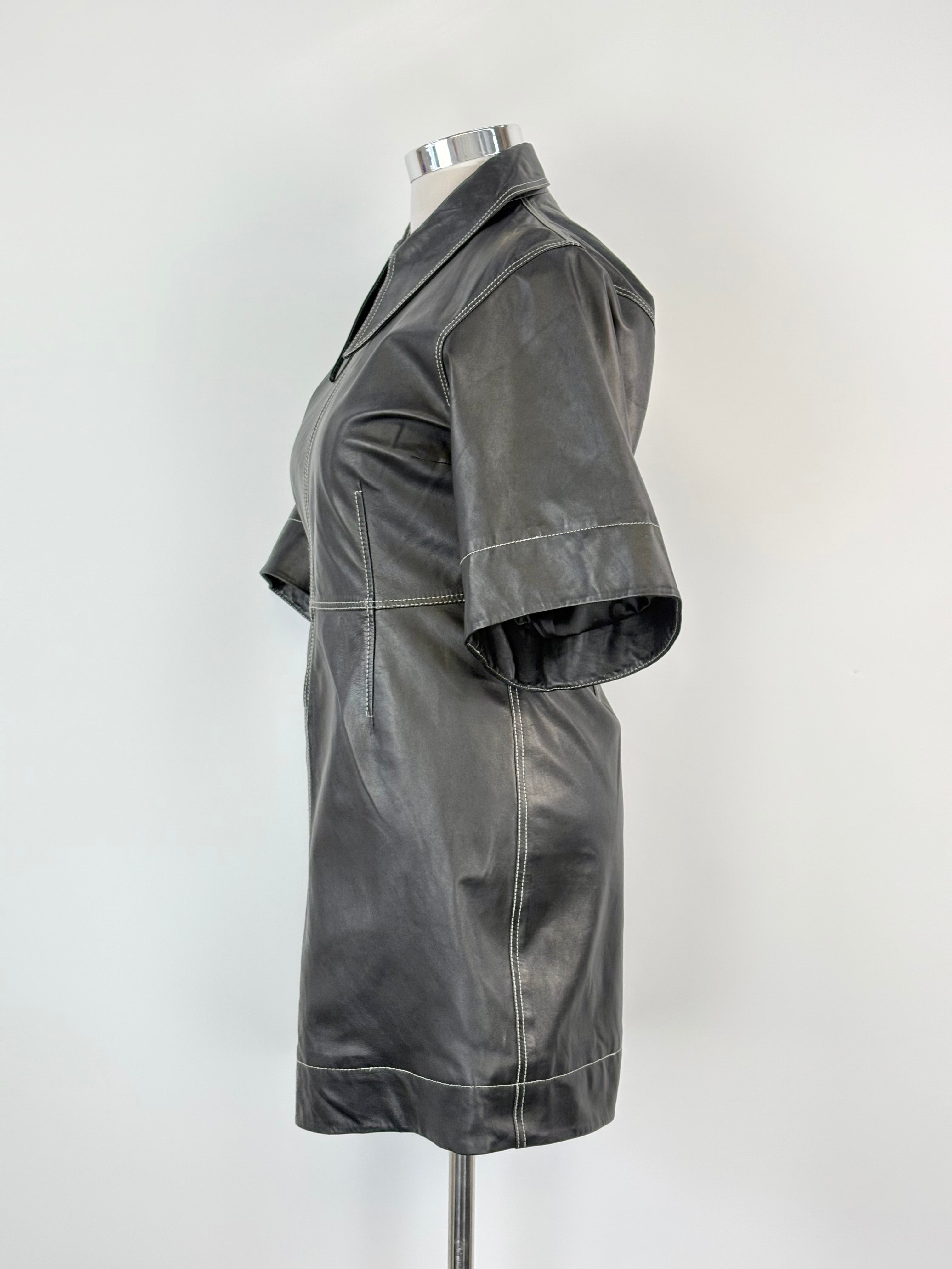 Ganni Black Leather Mini Dress - AU14