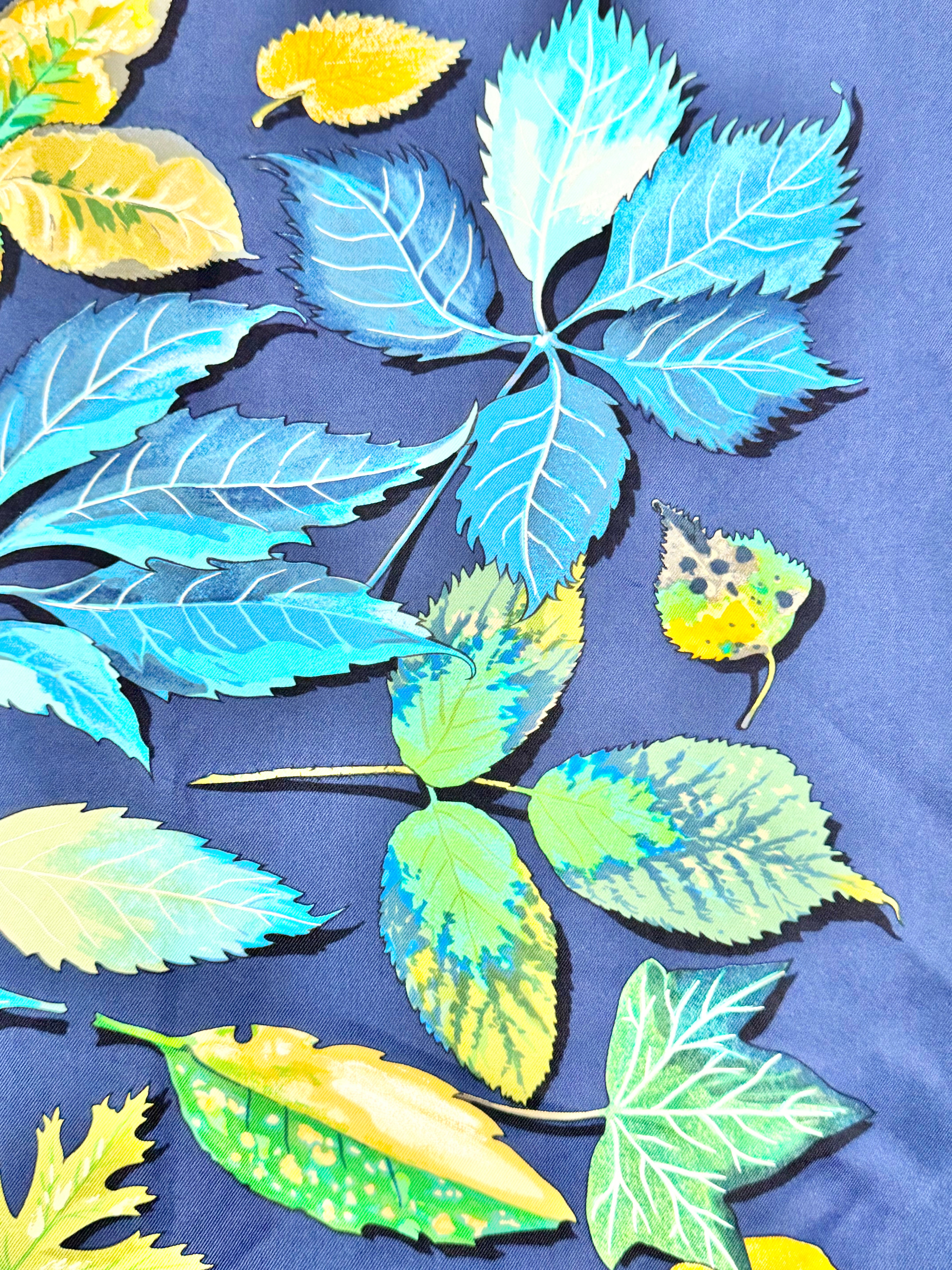Hermès Blue 'Feuilles D'Automne Tourbillons' Silk Scarf