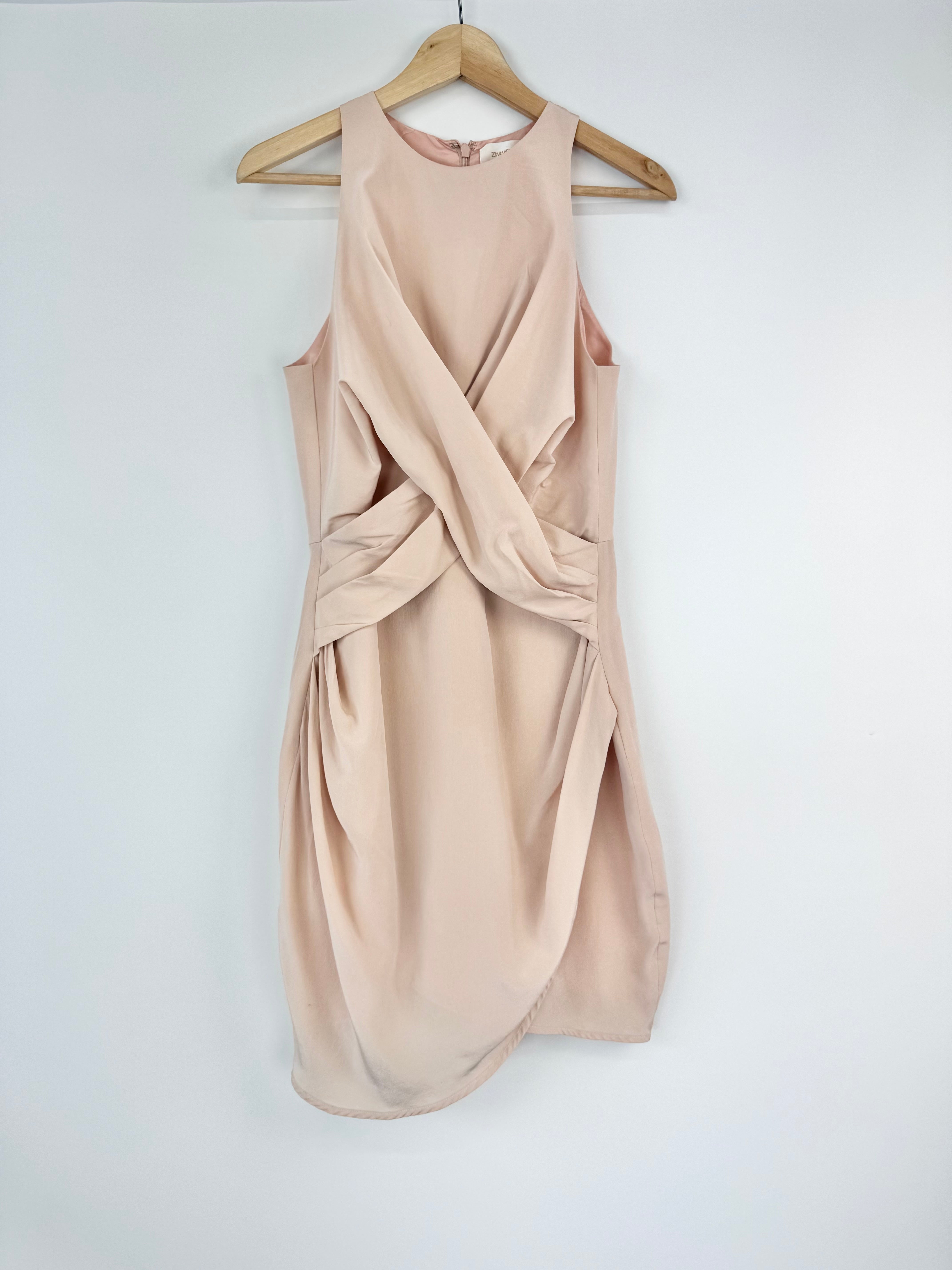 Zimmermann Peach Silk Cross Panel Mini Dress - AU8/10