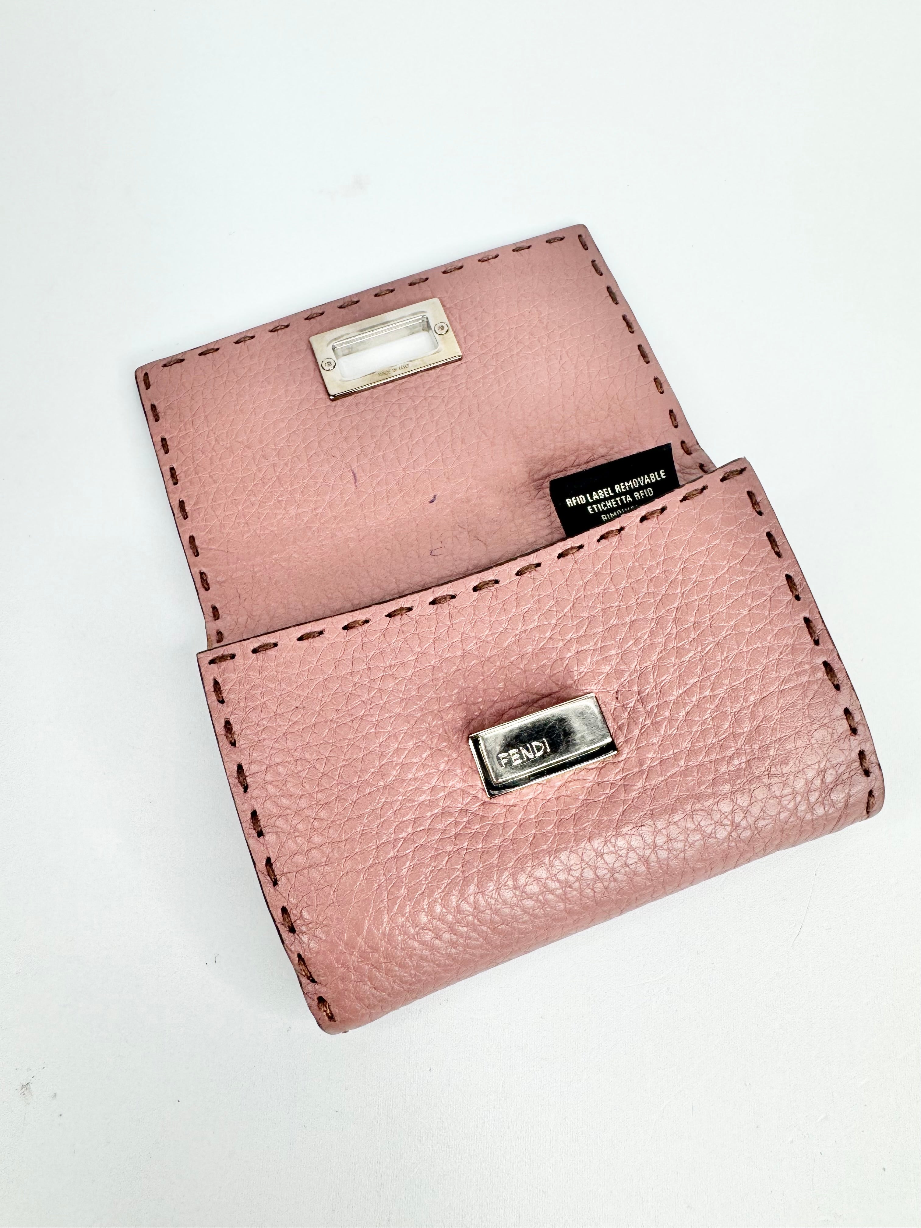 Fendi Blush Pink Peekapoo Tri-Fold Calf Leather Wallet