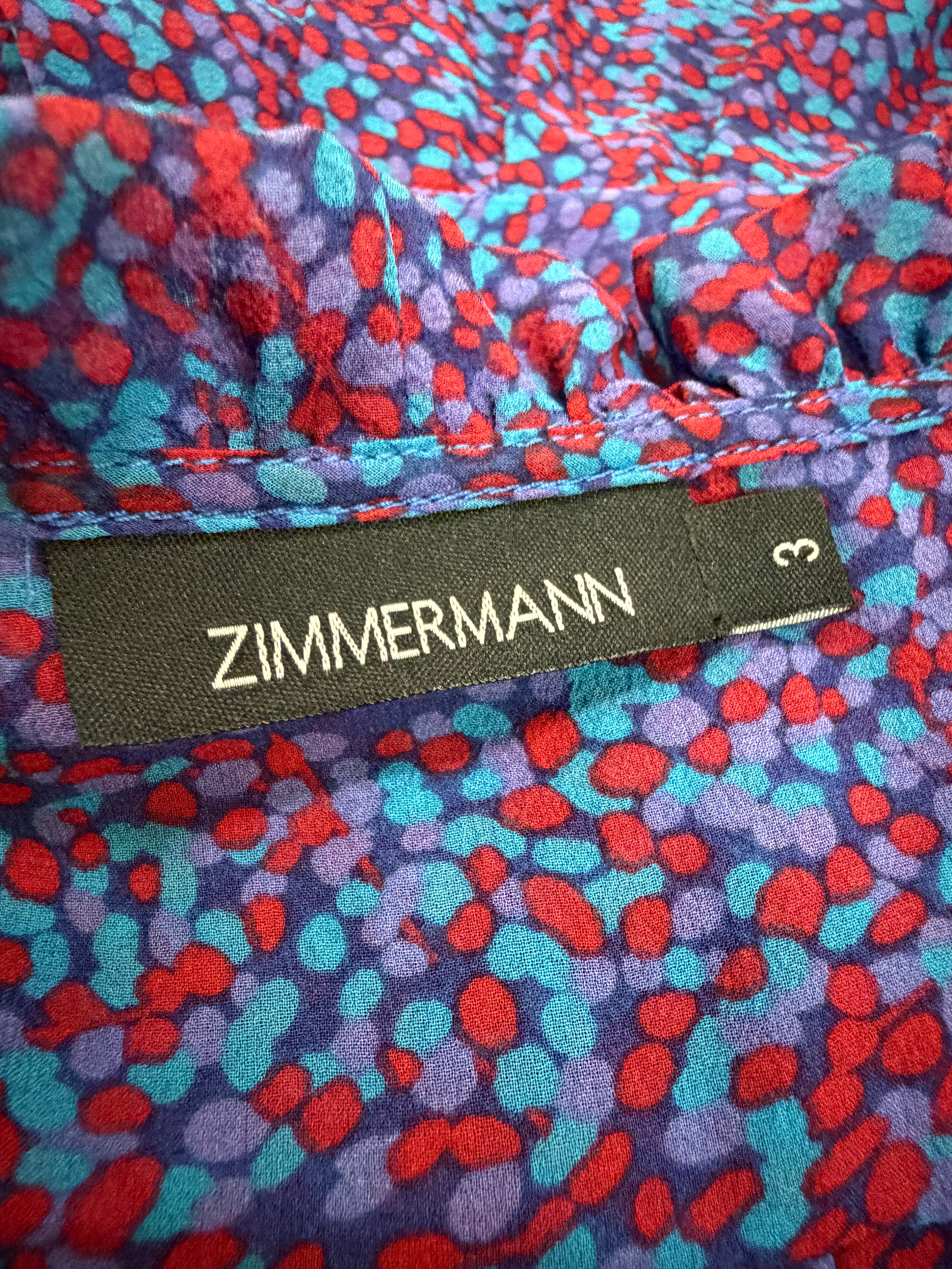 Zimmermann Blue & Magenta Abstract Dot Silk Ruffle Mini Dress - AU12